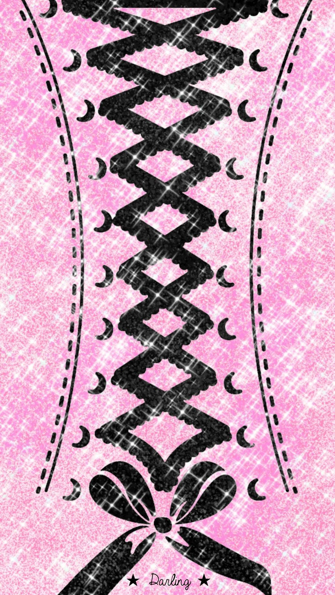 pink corset, black lace-up detailing, crescent moon accents, Full HD Phone Wallpaper