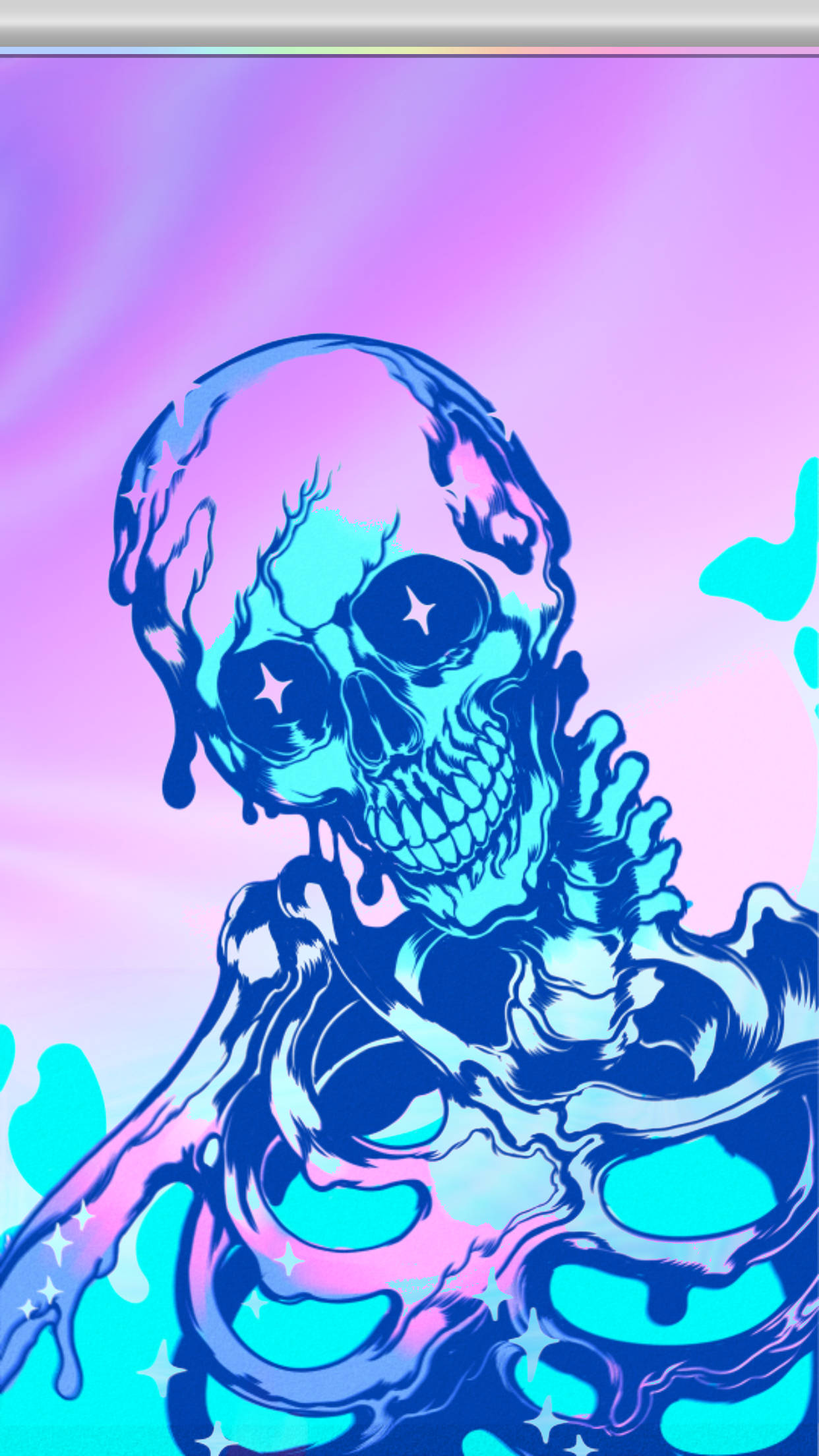 blue and pink glowing skeleton, starry eyes, gradient cosmic background, Full HD Phone Wallpaper