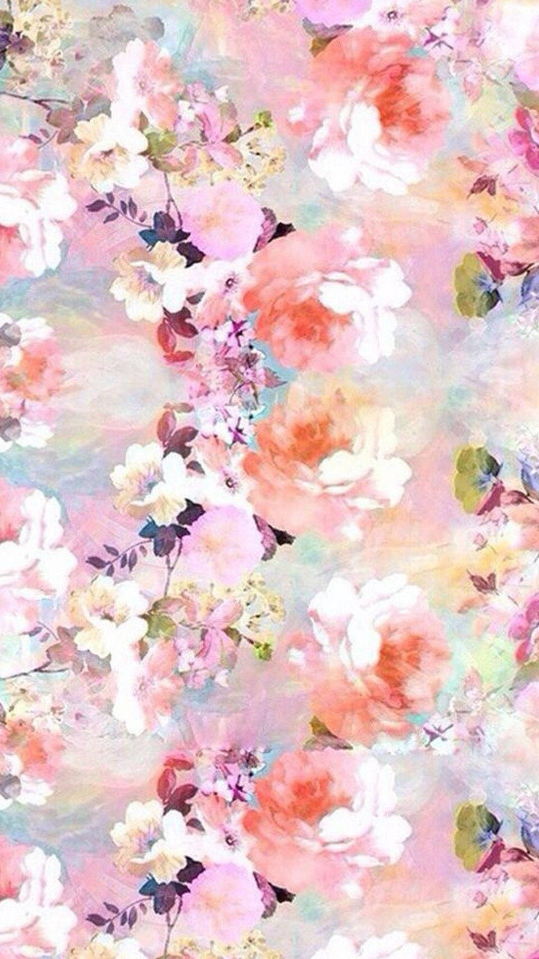 floral pattern, pastel pink, peach, Full HD Phone Wallpaper
