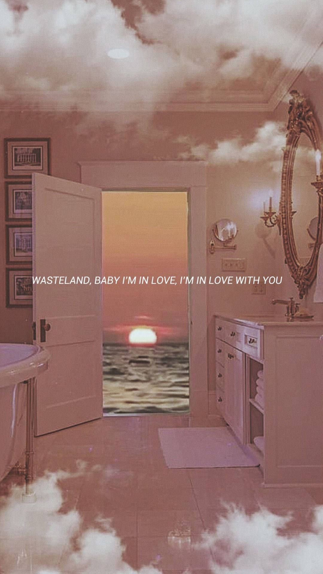 surreal bathroom, clouds, ocean view, Full HD Phone Wallpaper