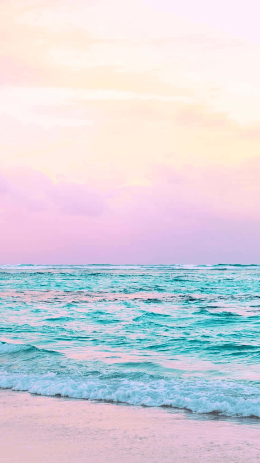 pretty ocean, pastel pink, peach sky, HD Phone Wallpaper