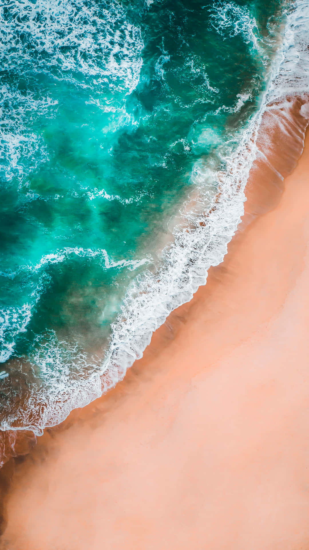 Pretty Ocean, turquoise waves, peach-colored sandy beach, Full HD Phone Wallpaper