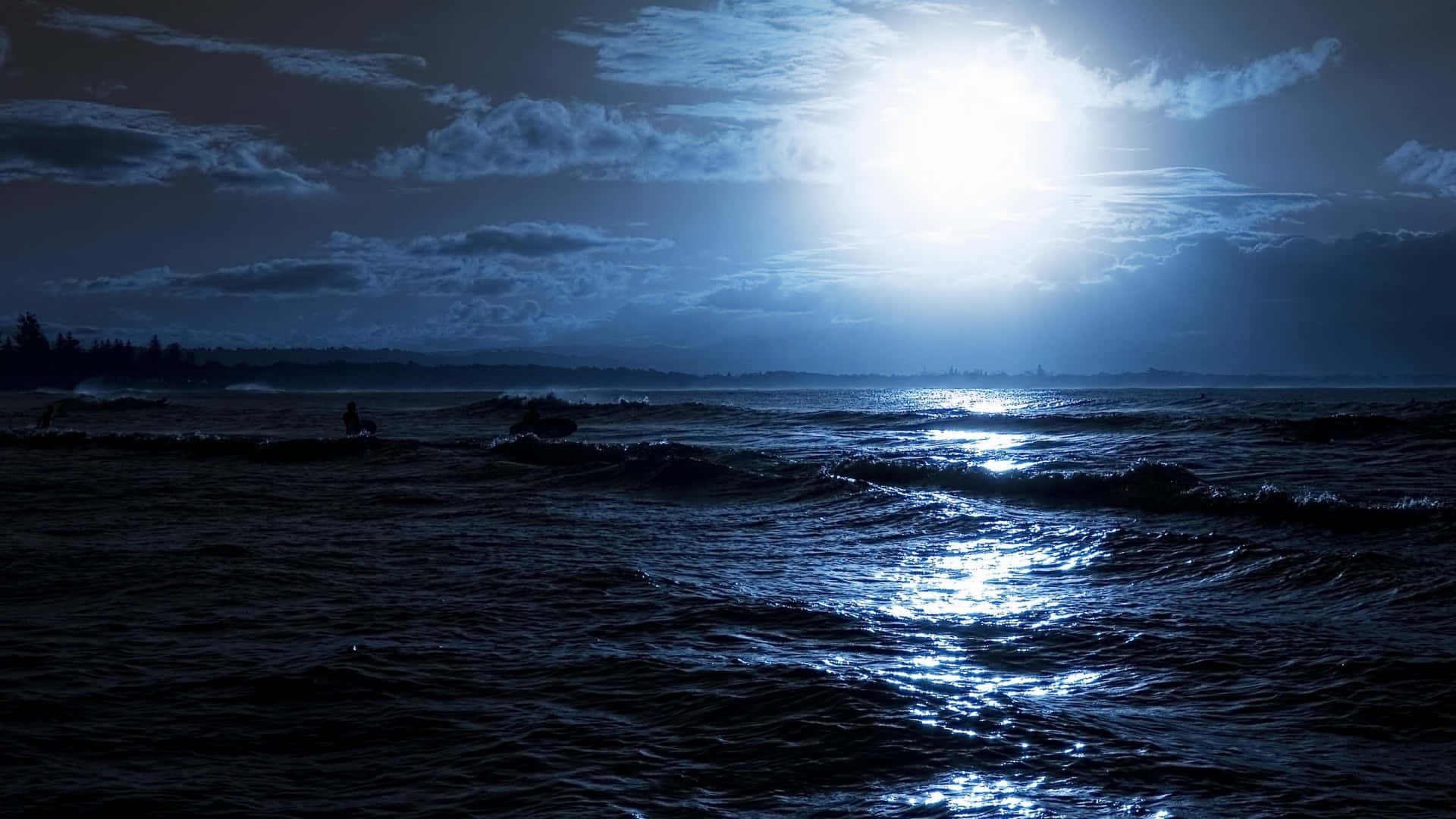 Pretty Ocean, moonlight, dark ocean waves, Full HD Desktop Wallpaper