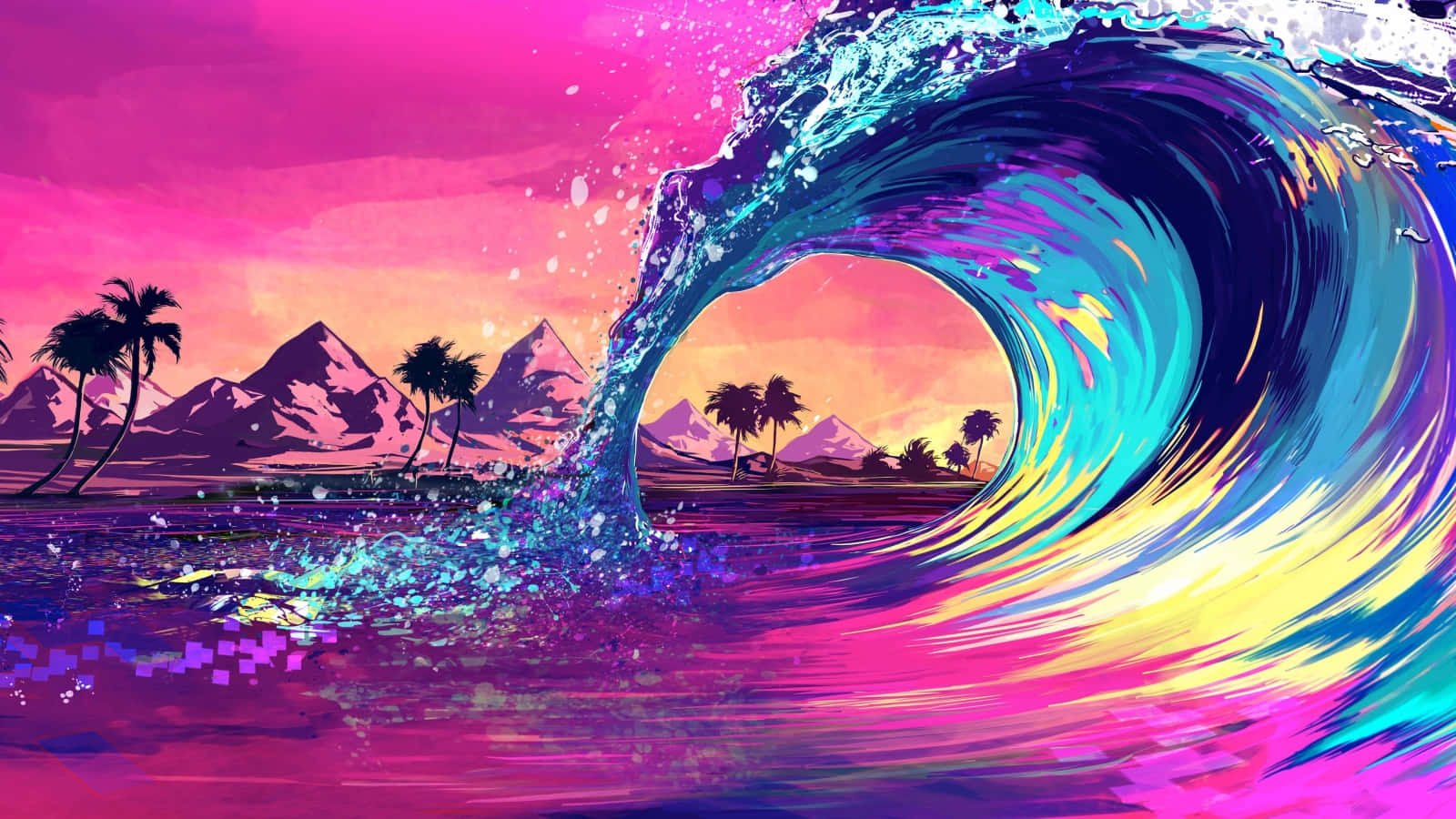 Pretty Ocean, neon wave, tropical beach, HD Desktop Wallpaper