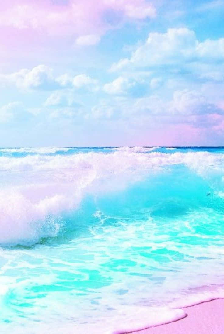 pastel pink sand, turquoise waves, pink sky, SD Phone Wallpaper
