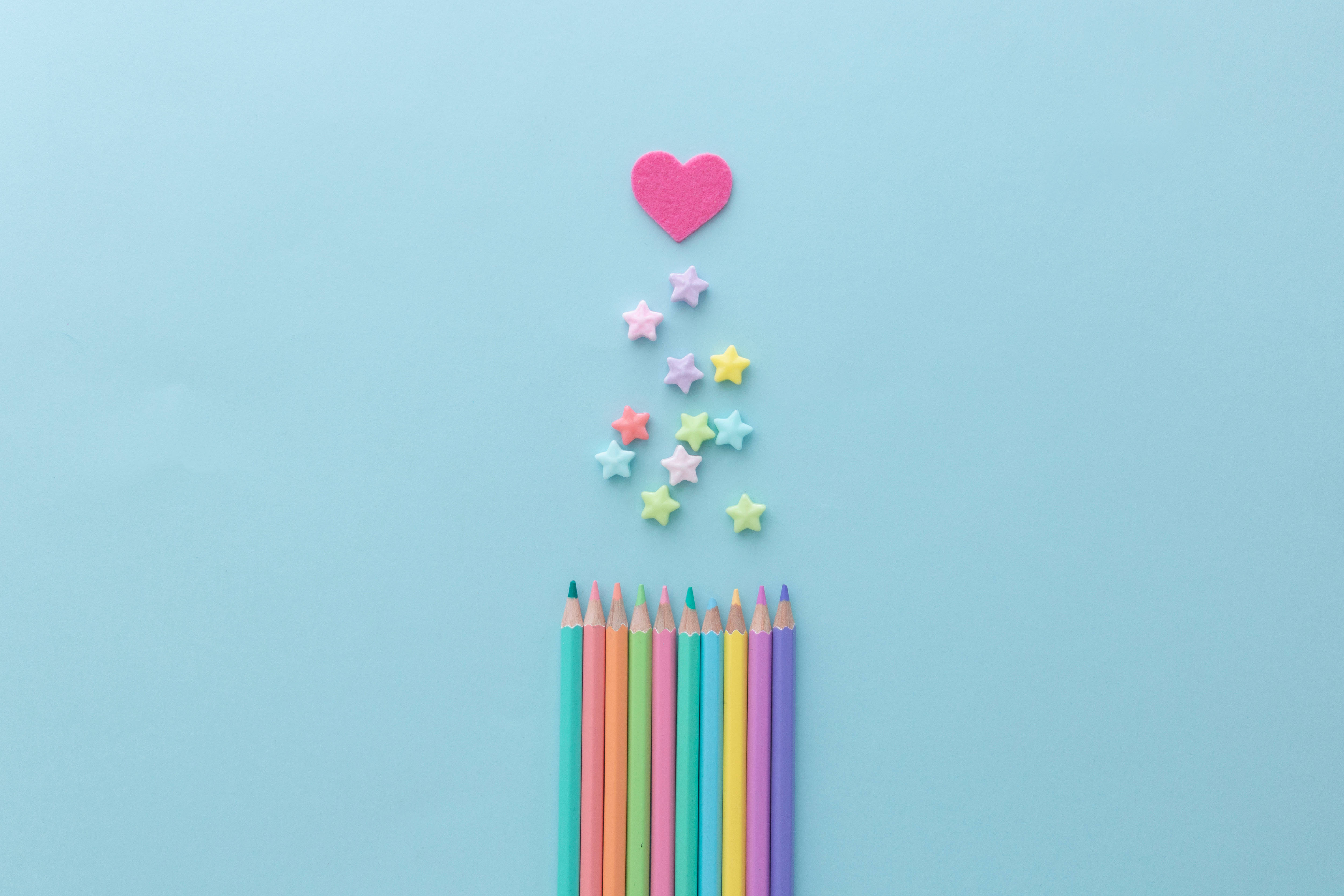 Pretty Pastel, pastel blue background, pink heart, 4K Desktop Wallpaper