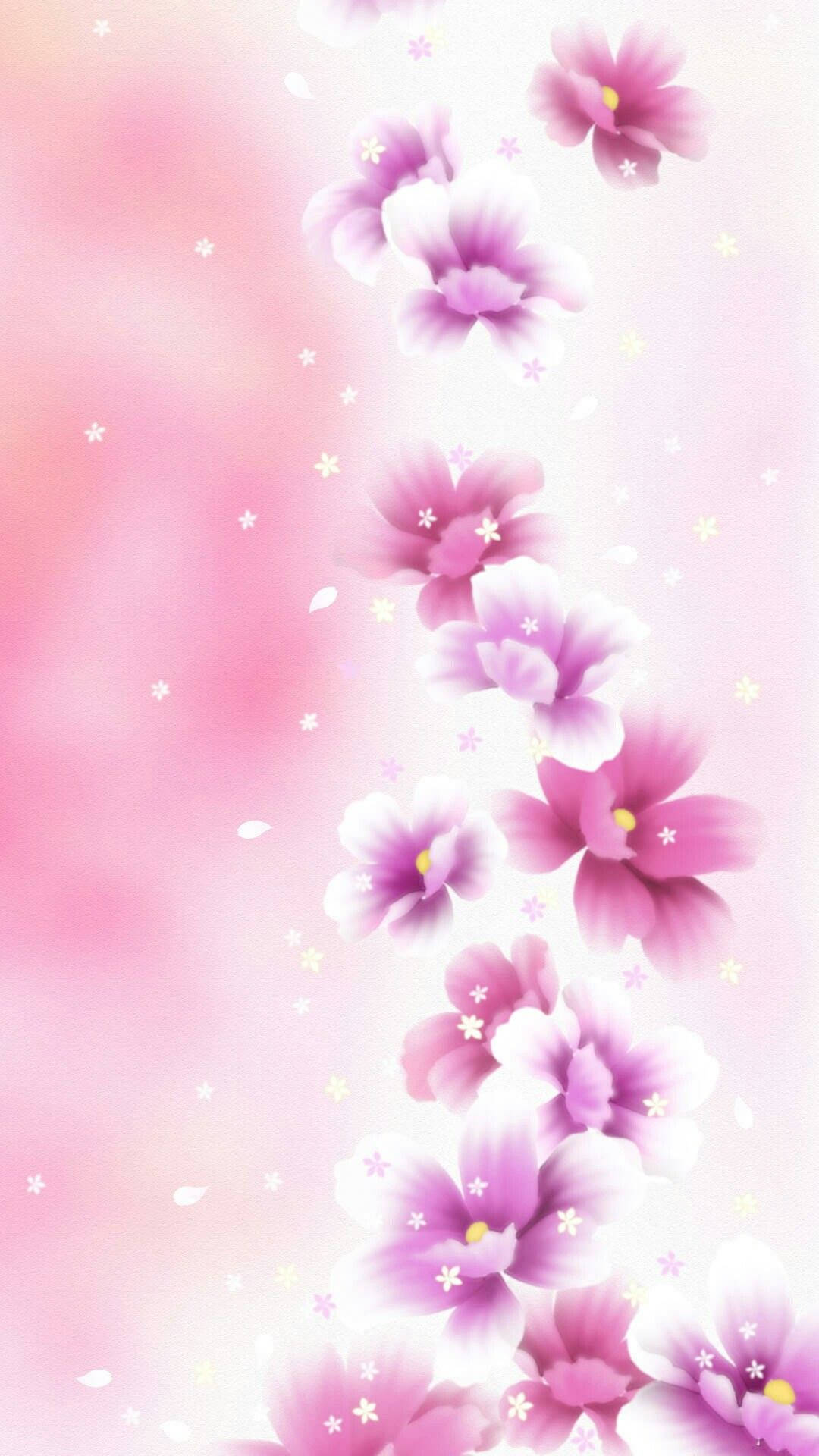 Pink cherry blossoms, soft gradient sky, floating petals, Full HD Phone Wallpaper