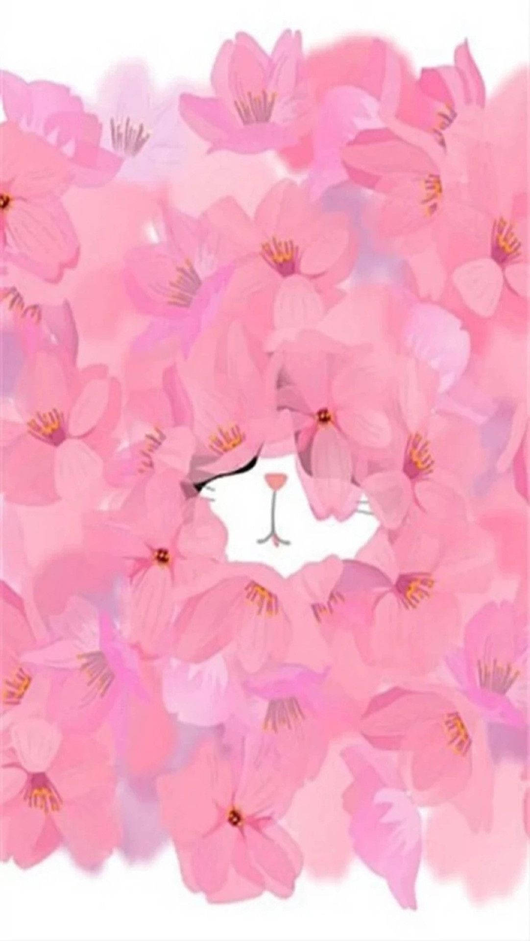 pink flower, bunny, white cat, Full HD Phone Wallpaper