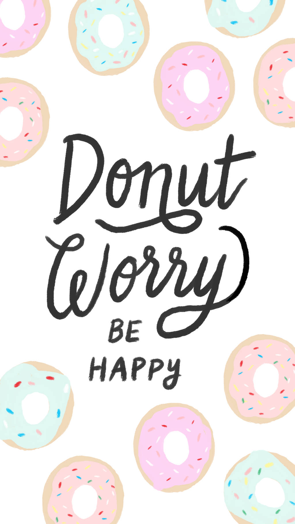 Donut Worry Be Happy, pastel donuts, sprinkles, HD Phone Wallpaper