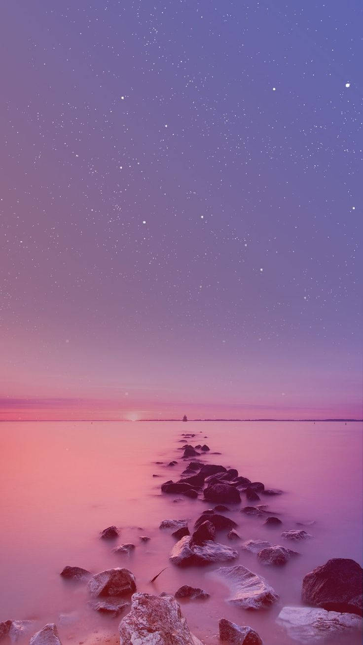 Pink Sea Pretty Phone, starry twilight sky, pink and purple hues, HD Phone Wallpaper