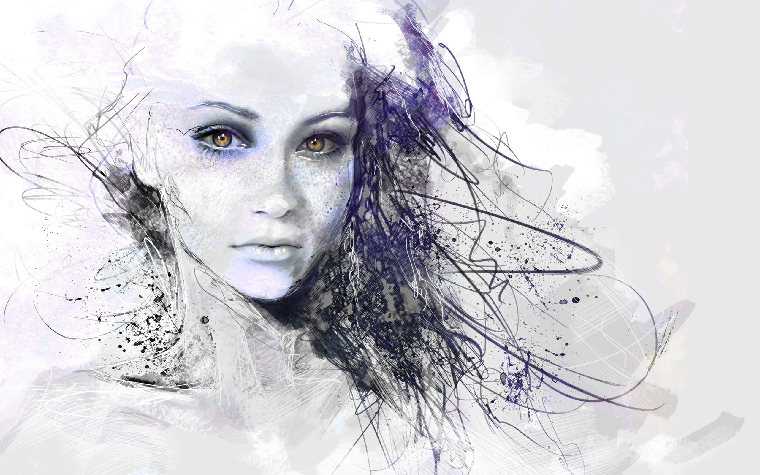 ethereal woman, pale skin, amber eyes, 2K Desktop Wallpaper