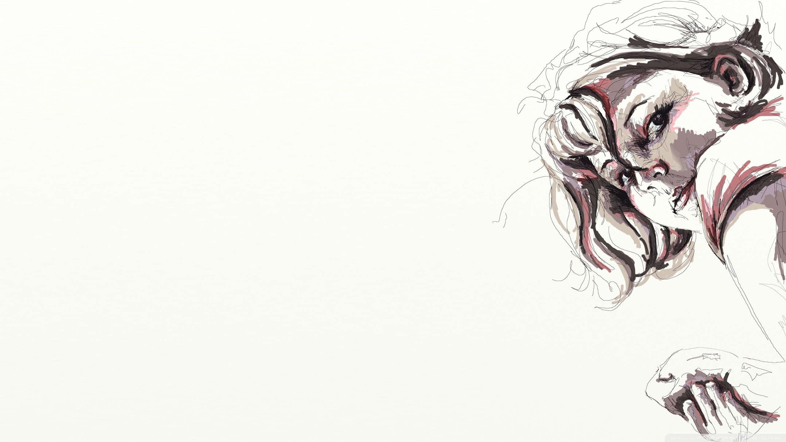 contemplative sketch art, sketchy watercolor portrait, woman with dark hair, 2K Desktop Wallpaper
