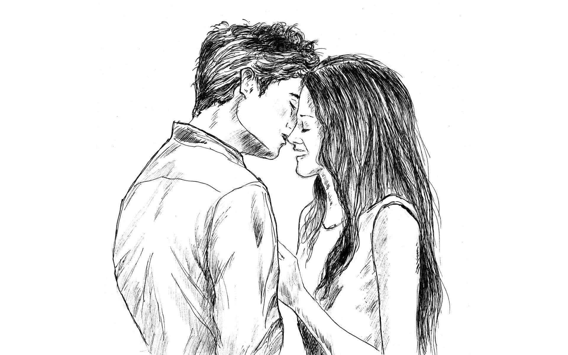 intimate couple sketch, black and white sketch, man and woman, Full HD Desktop Wallpaper