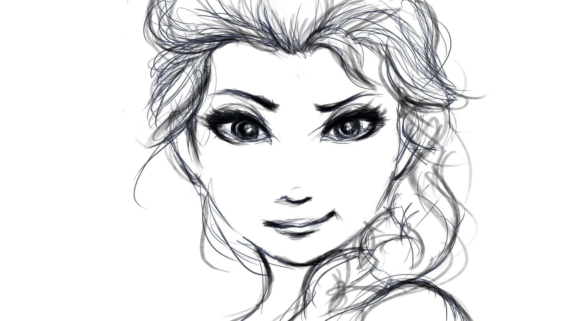elegant female sketch, black and white sketch, woman's face, Full HD Desktop Wallpaper