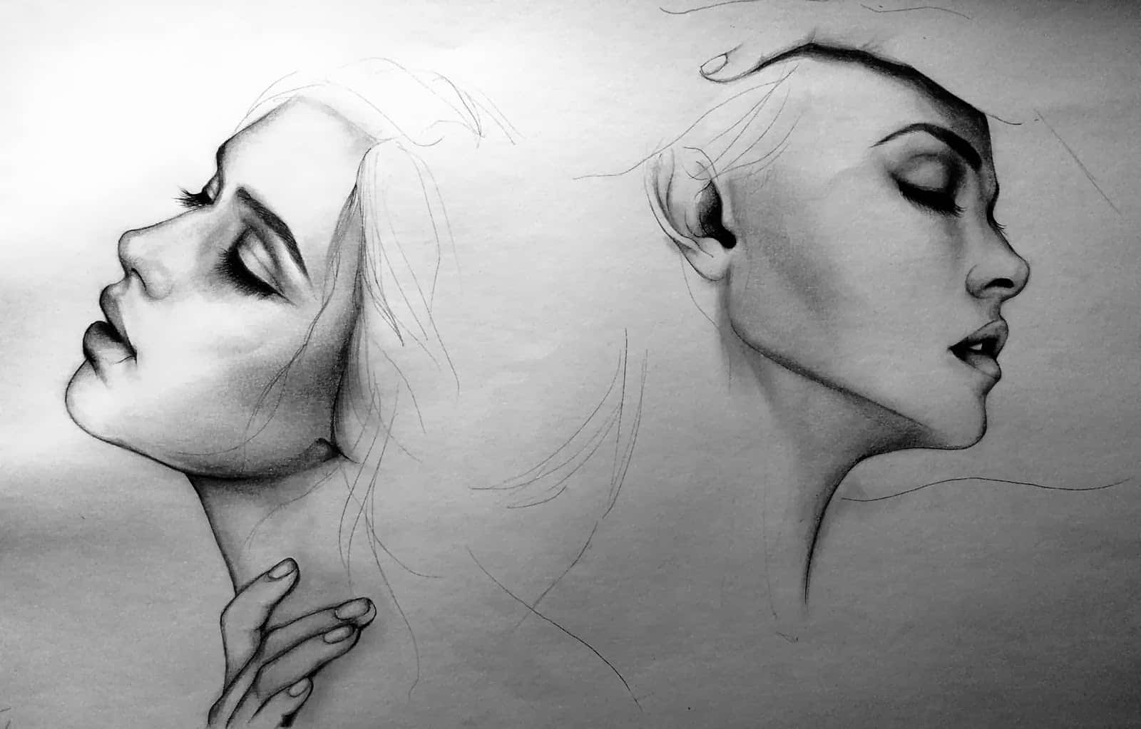 Dual Expression Sketch, monochrome pencil sketch, soft shading, HD Desktop Wallpaper