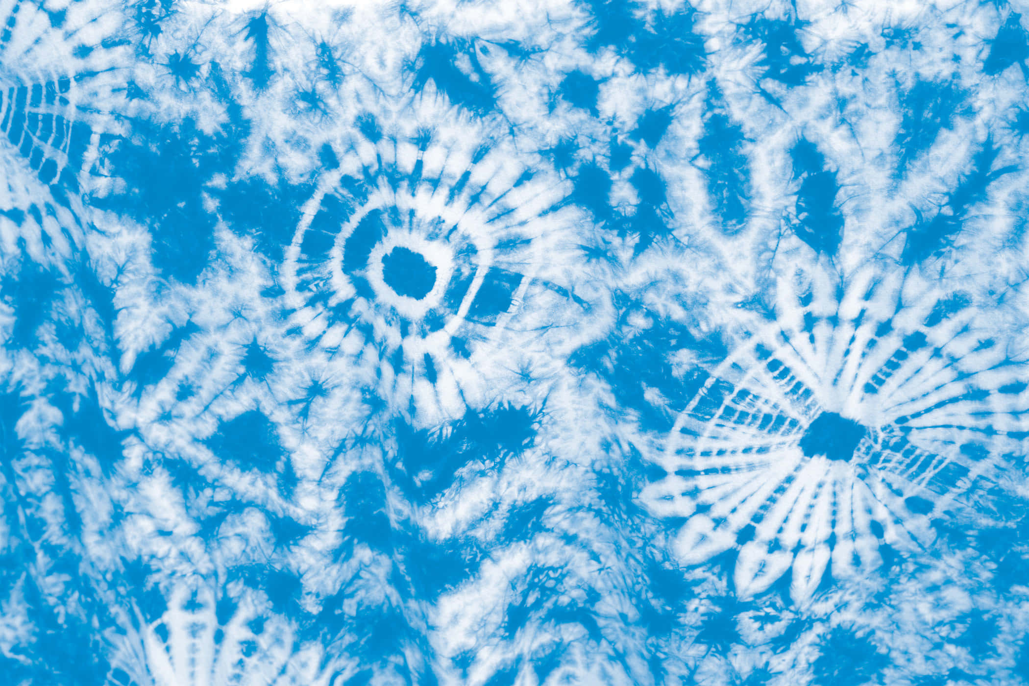 pastel tie dye, vibrant blue and white, intricate spiral and burst patterns, Full HD Desktop Wallpaper