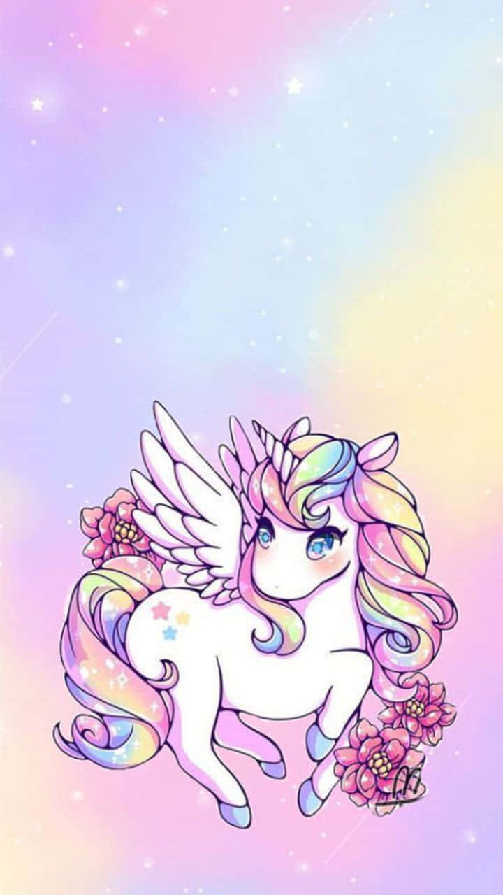 pastel unicorn, cartoon winged unicorn, rainbow mane and tail, HD Phone Wallpaper