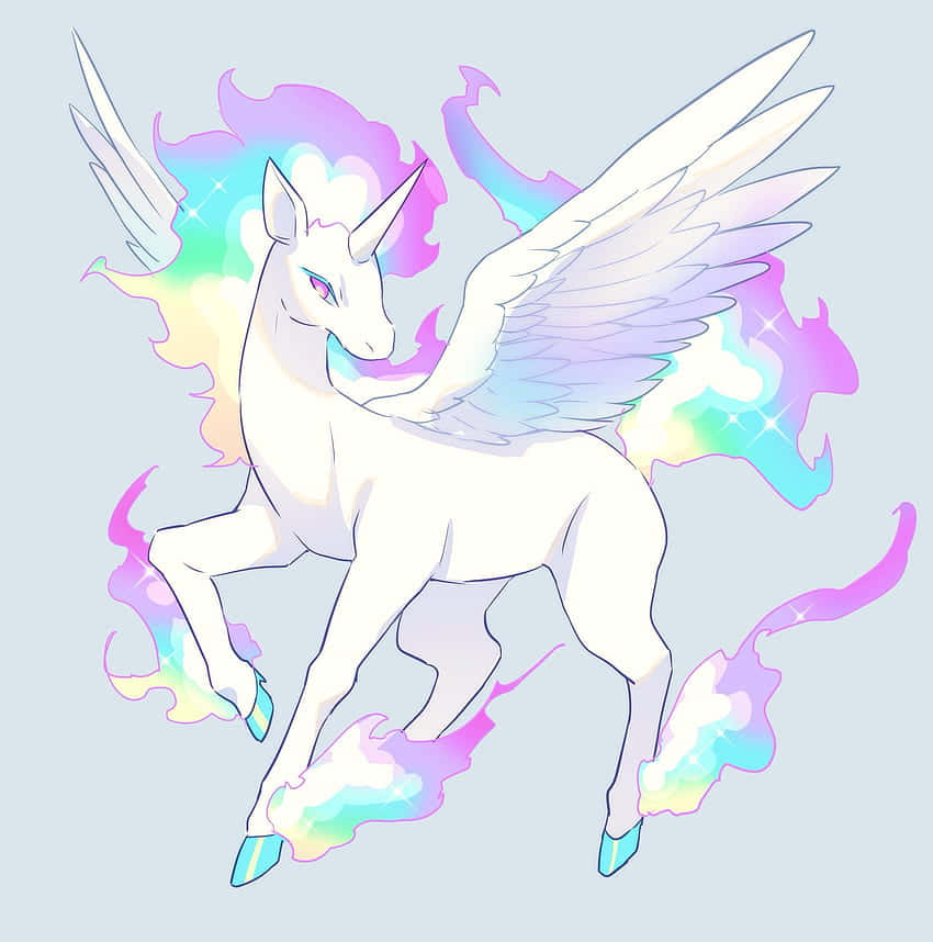 mystical winged unicorn, rainbow aura, glowing hooves, SD Phone Wallpaper