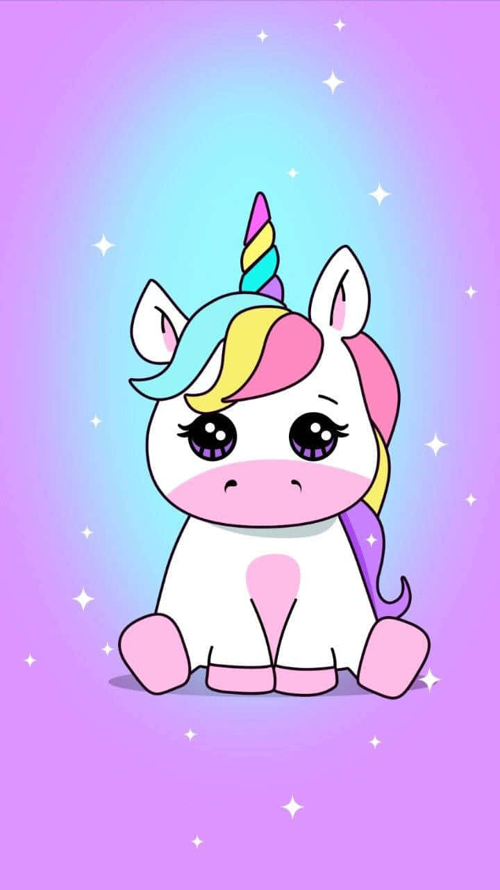 cute cartoon unicorn, rainbow mane, rainbow horn, HD Phone Wallpaper