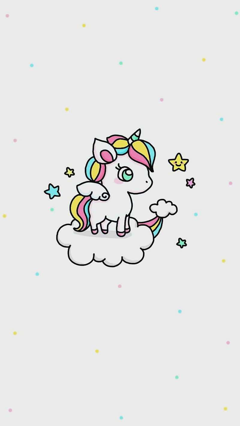 cartoon unicorn, rainbow mane and tail, cloud, HD Phone Wallpaper