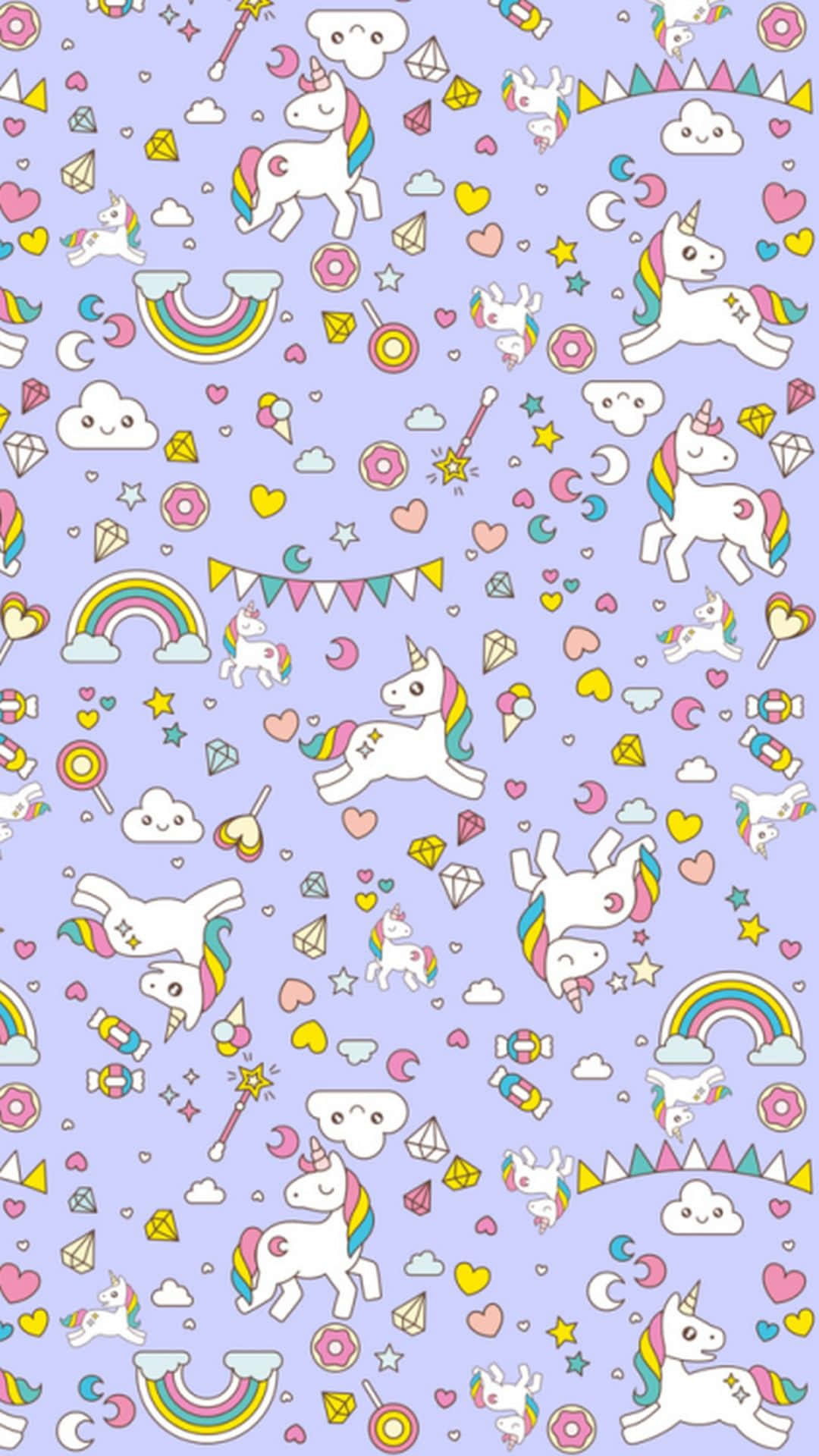 whimsical unicorn pattern, pastel purple, cute cartoon unicorns, Full HD Phone Wallpaper