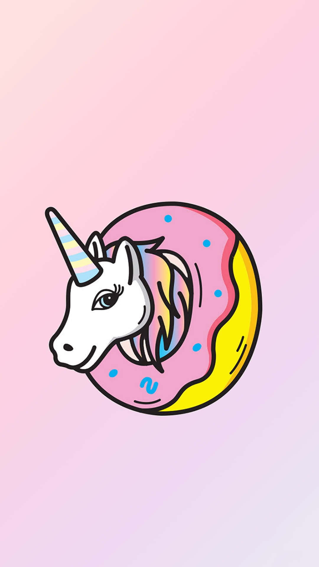 cute cartoon unicorn, pink frosted donut, yellow icing, Full HD Phone Wallpaper