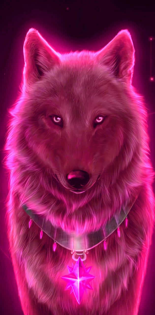 Pretty Wolf, glowing pink wolf, intense eyes, HD Phone Wallpaper