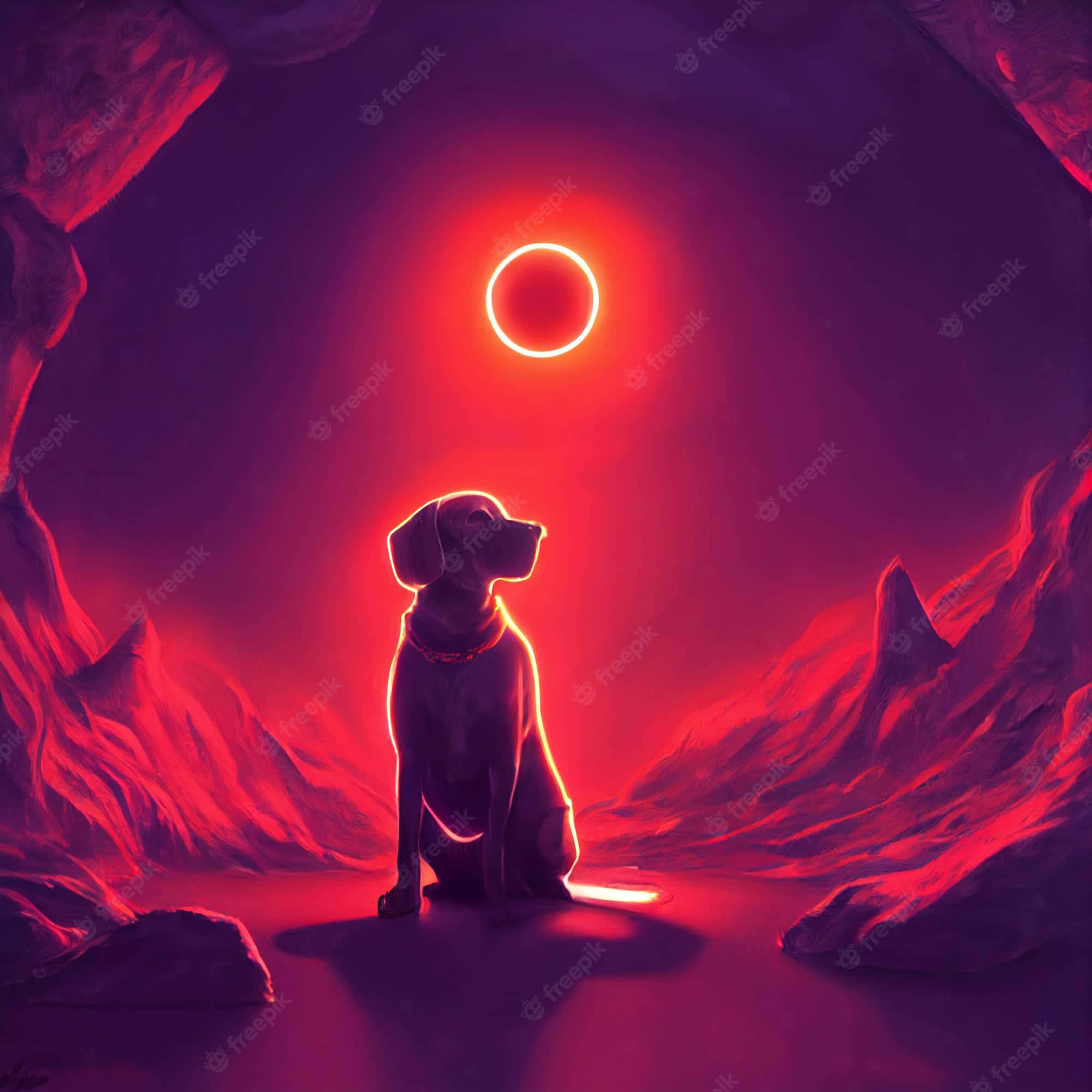 Pretty Wolf, solar eclipse, cave, Full HD Desktop Wallpaper