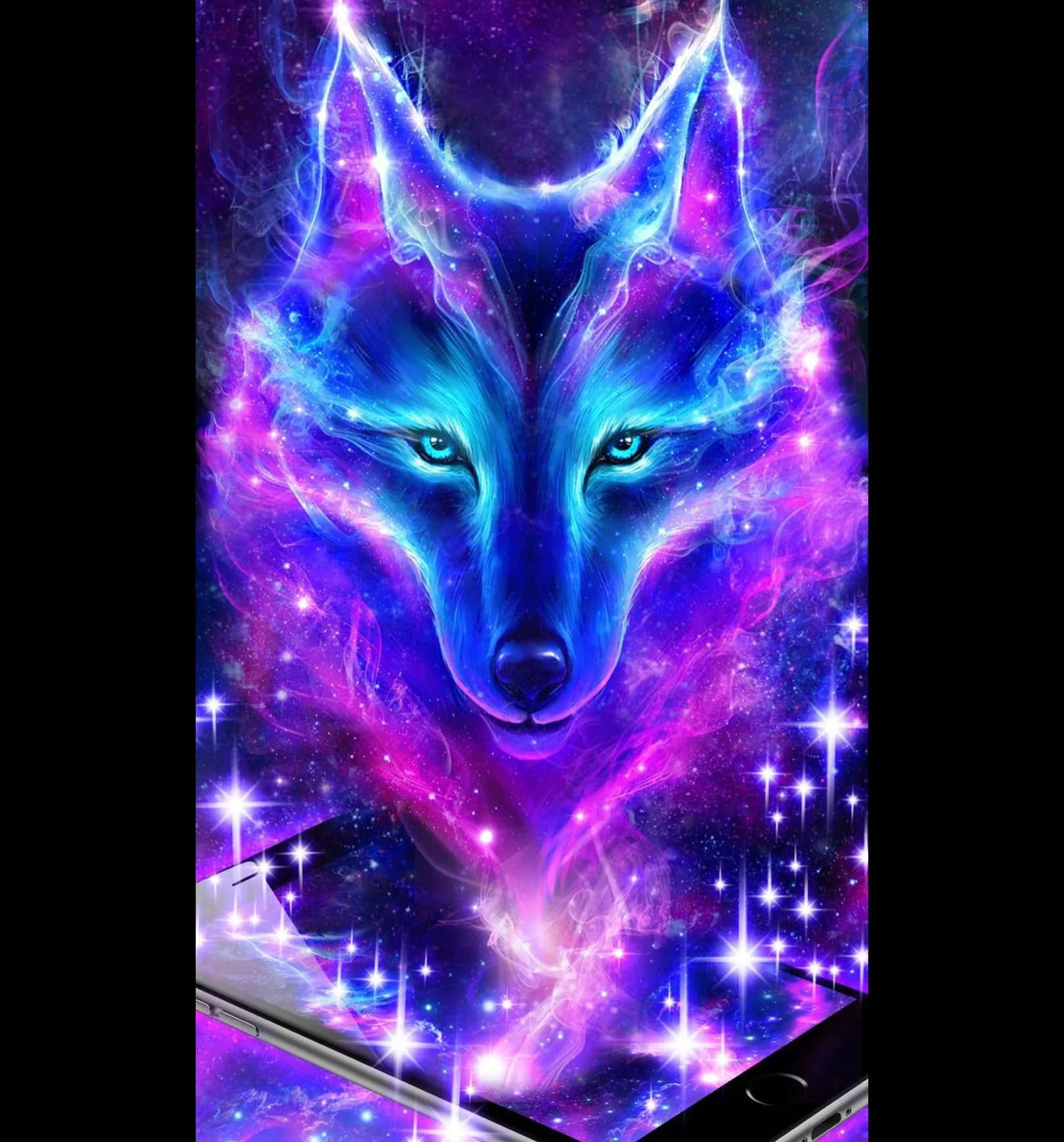 Pretty Wolf, cosmic wolf, electric blue eyes, HD Phone Wallpaper