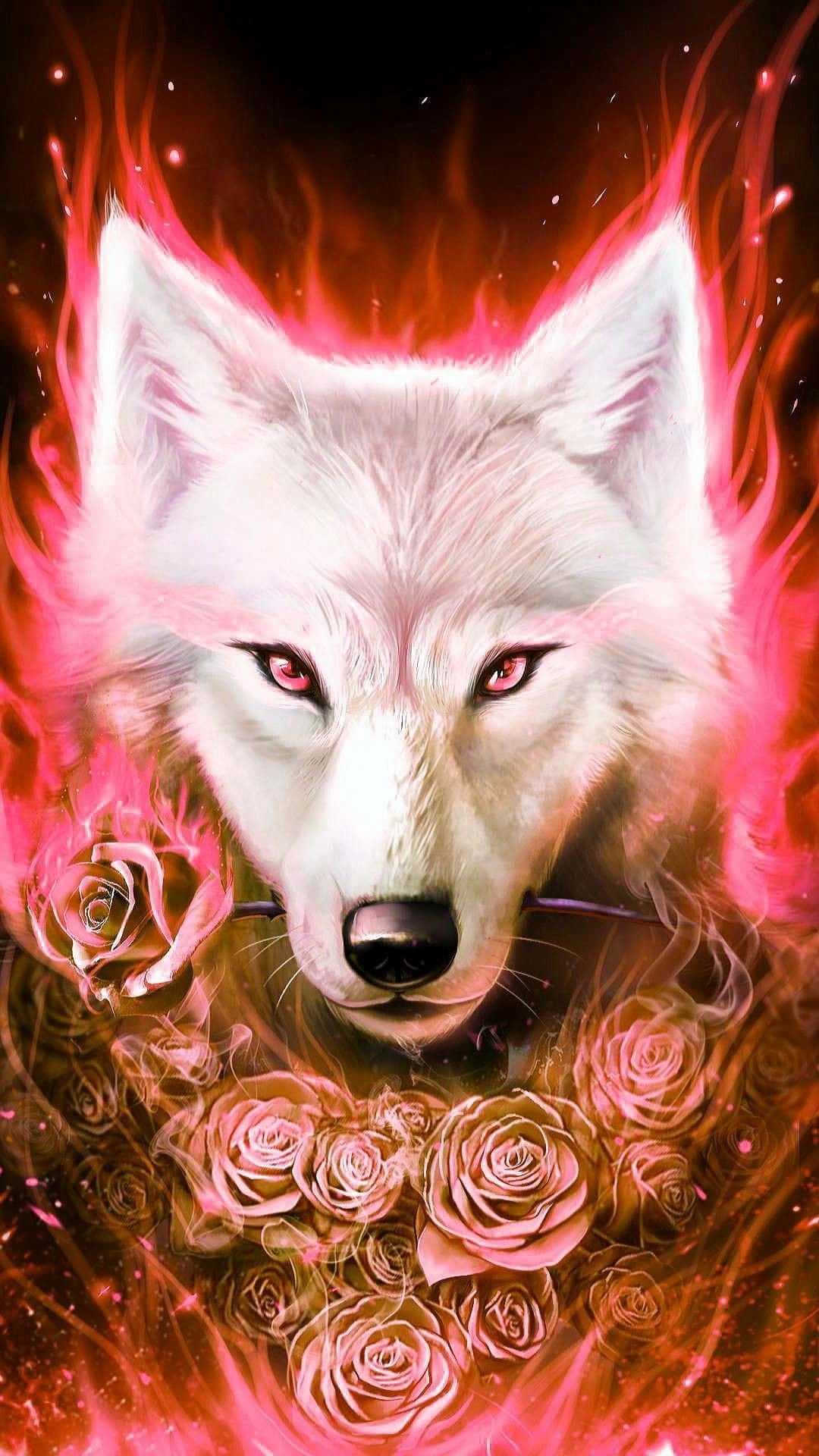 pretty wolf, white wolf, glowing red eyes, Full HD Phone Wallpaper