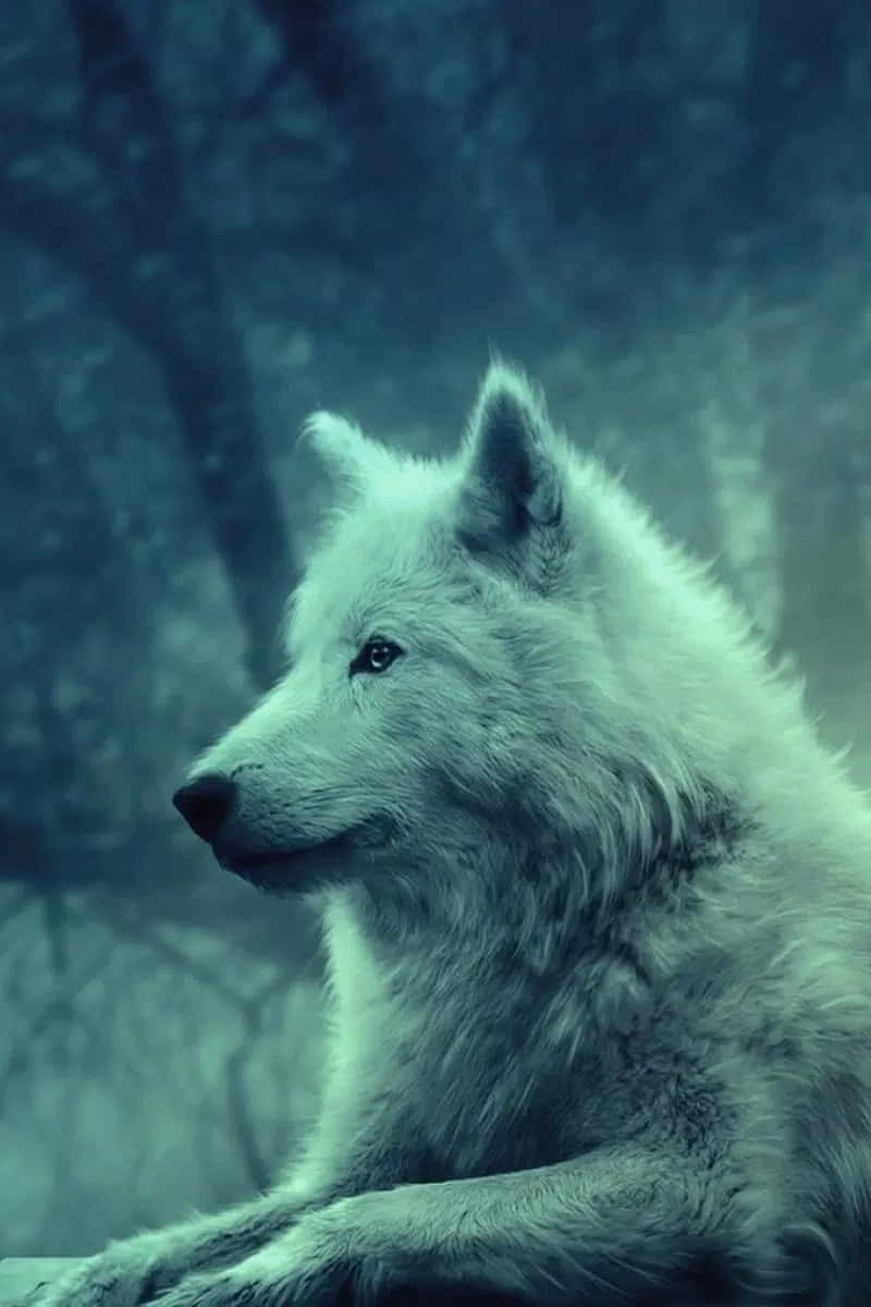 Pretty Wolf, white wolf, misty forest, SD Phone Wallpaper