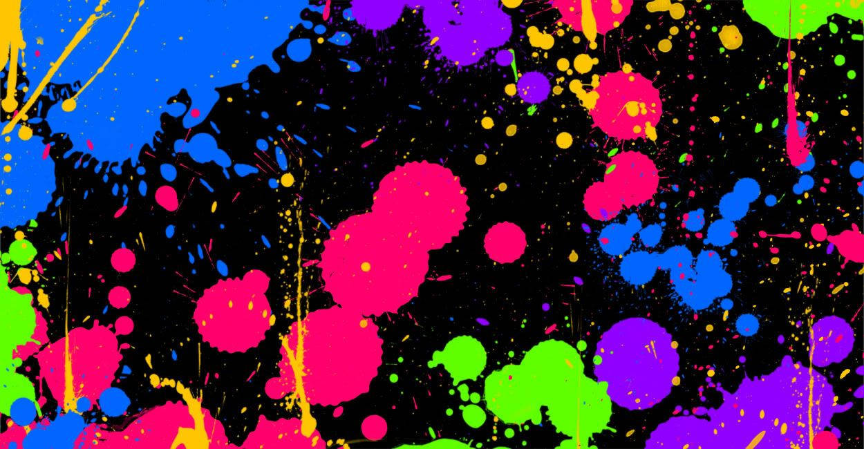 neon paint splatters, black canvas, chaotic bursts of color, SD Desktop Wallpaper