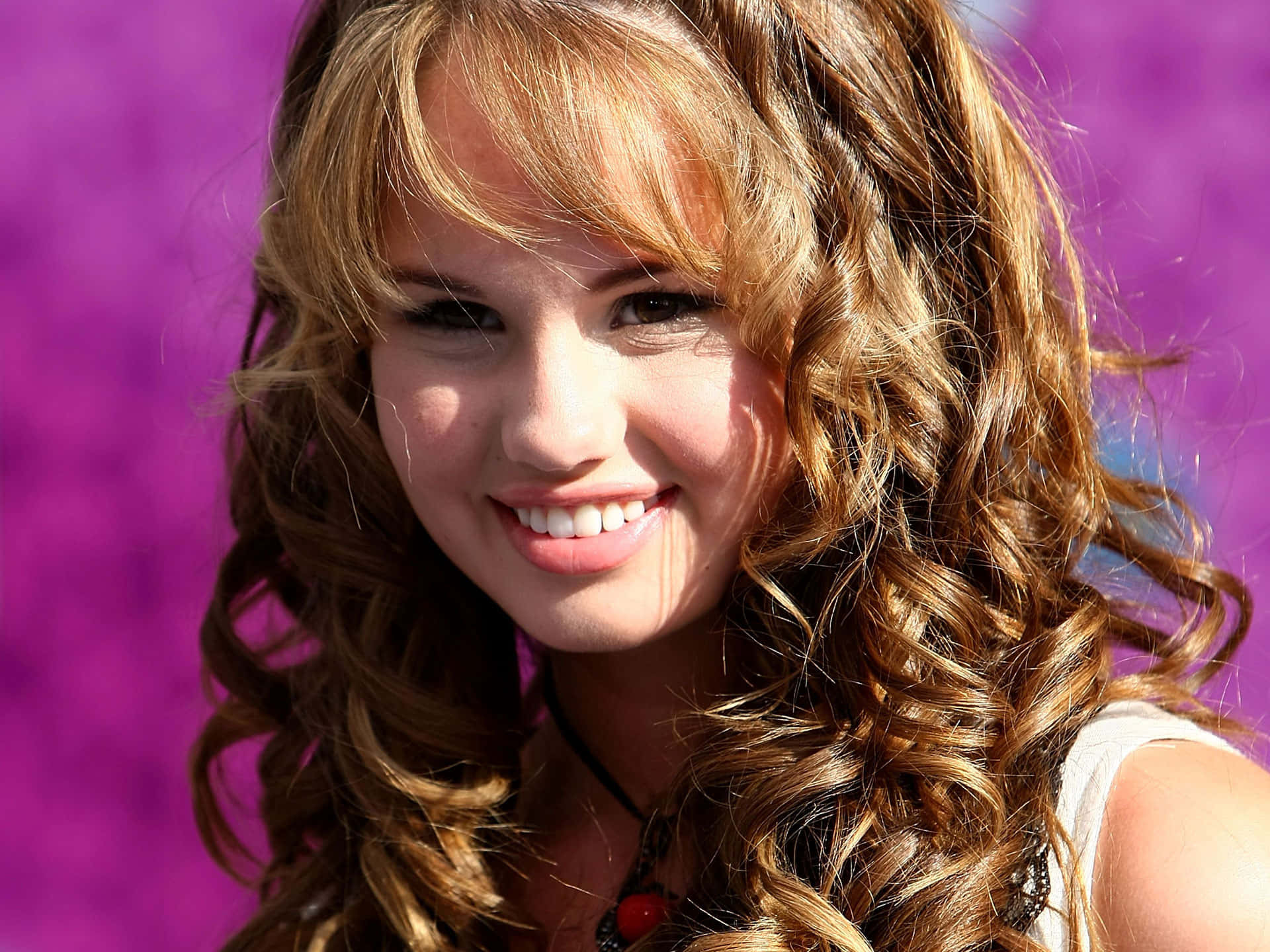 golden curls, vivid purple background, sunny daylight, Full HD Desktop Wallpaper