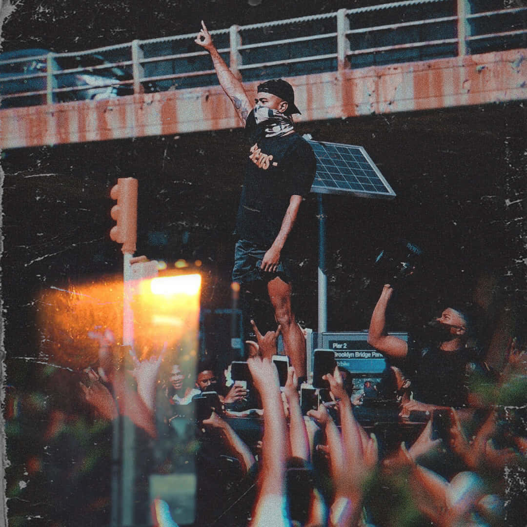 Prettyboyfredo, rooftop stage, rusty overpass, SD Desktop Wallpaper