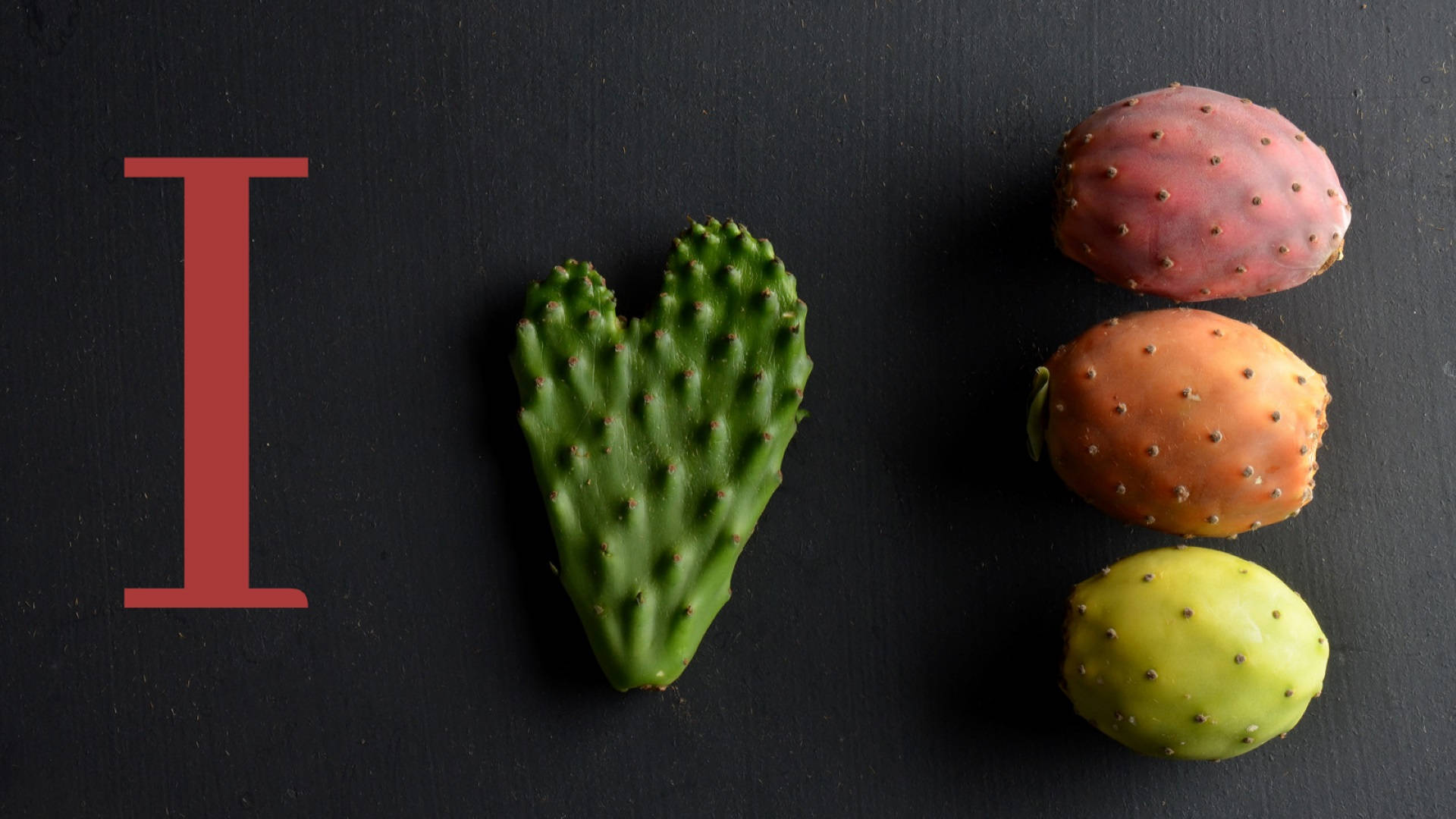 Prickly Pear, red letter I, green prickly pear cactus pad, Full HD Desktop Wallpaper