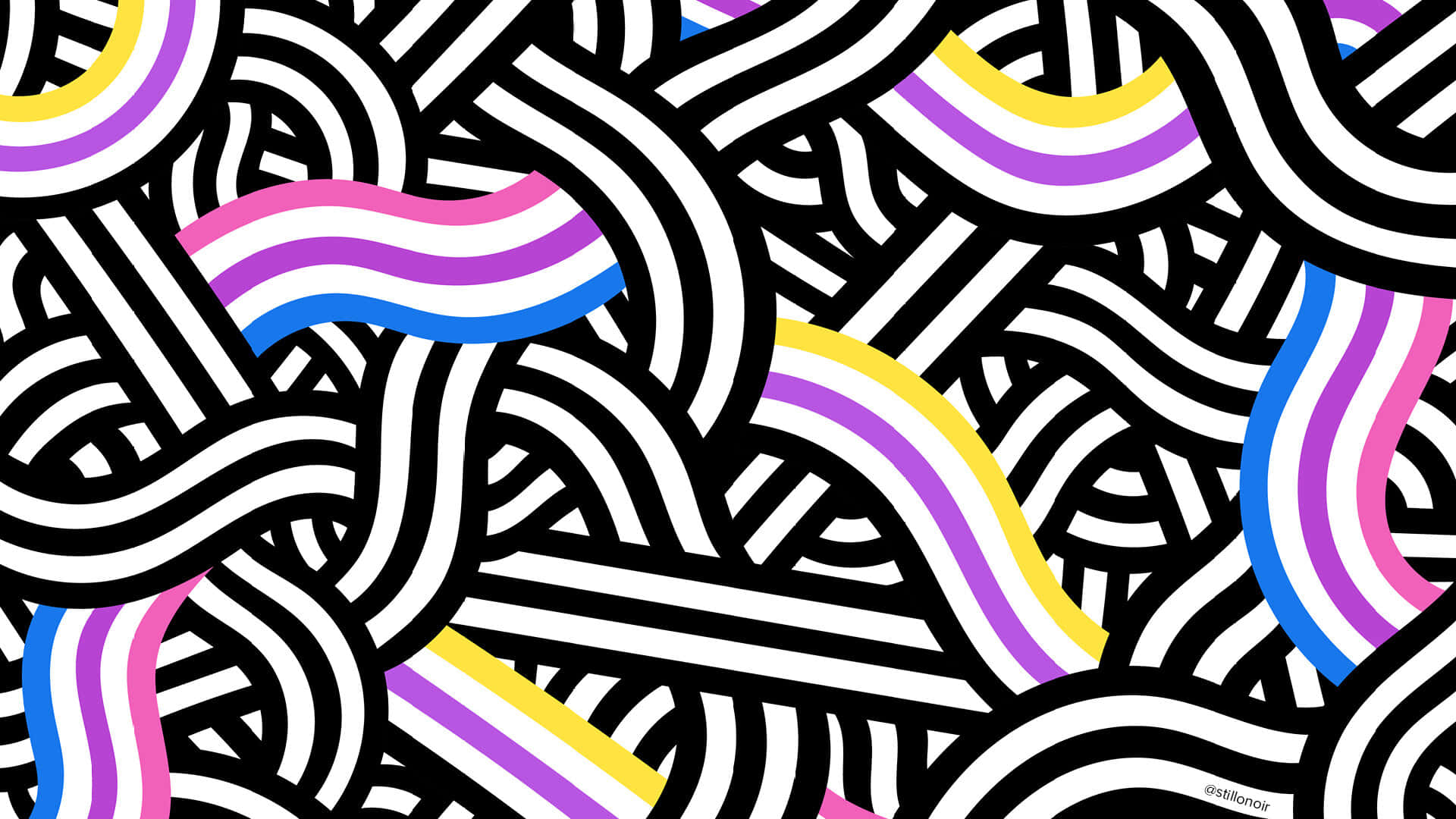 rainbow colors, wavy stripes, black and white abstract pattern, Full HD Desktop Wallpaper