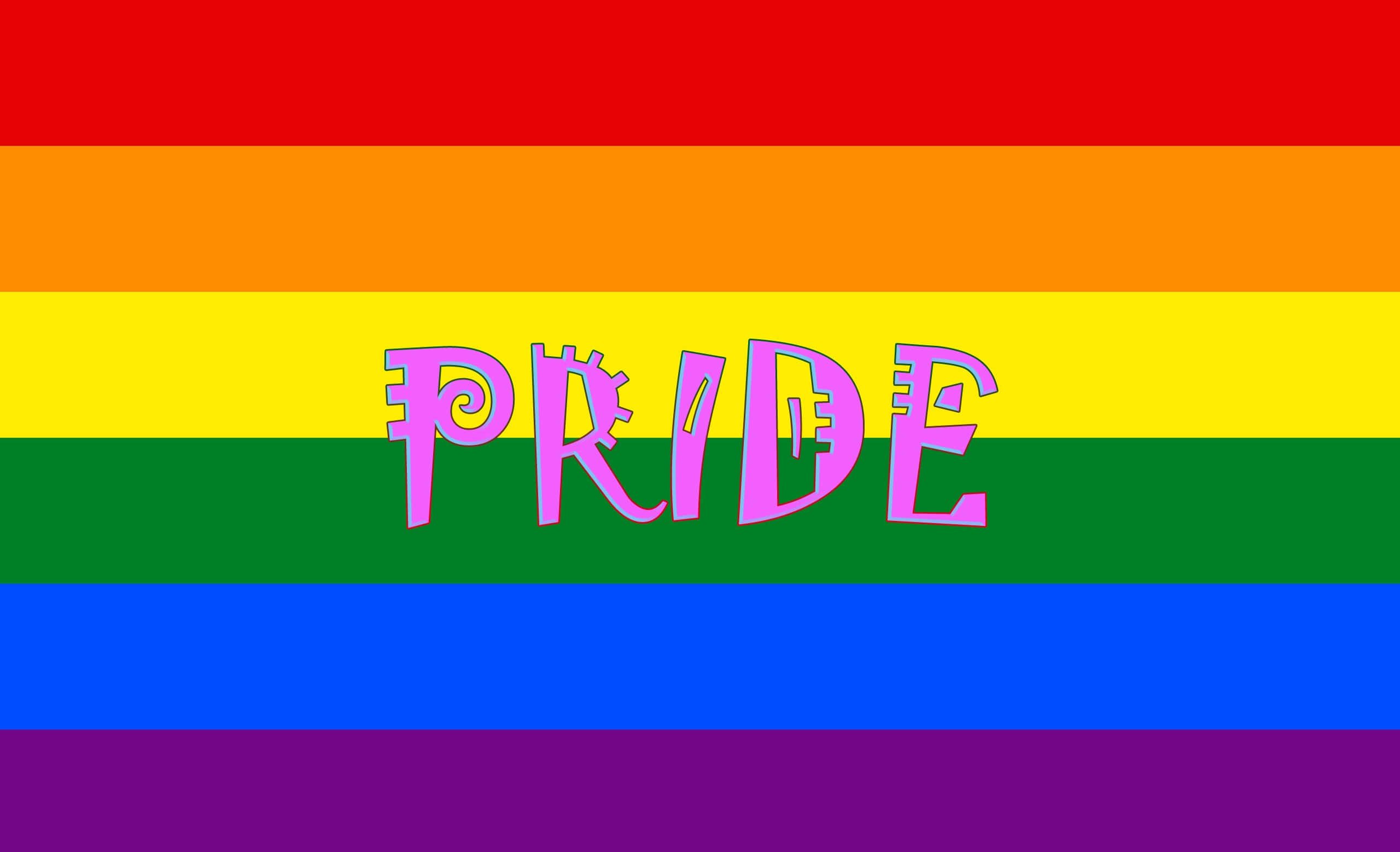 Pride Desktop, rainbow flag, pink 'PRIDE' text, 2K Desktop Wallpaper