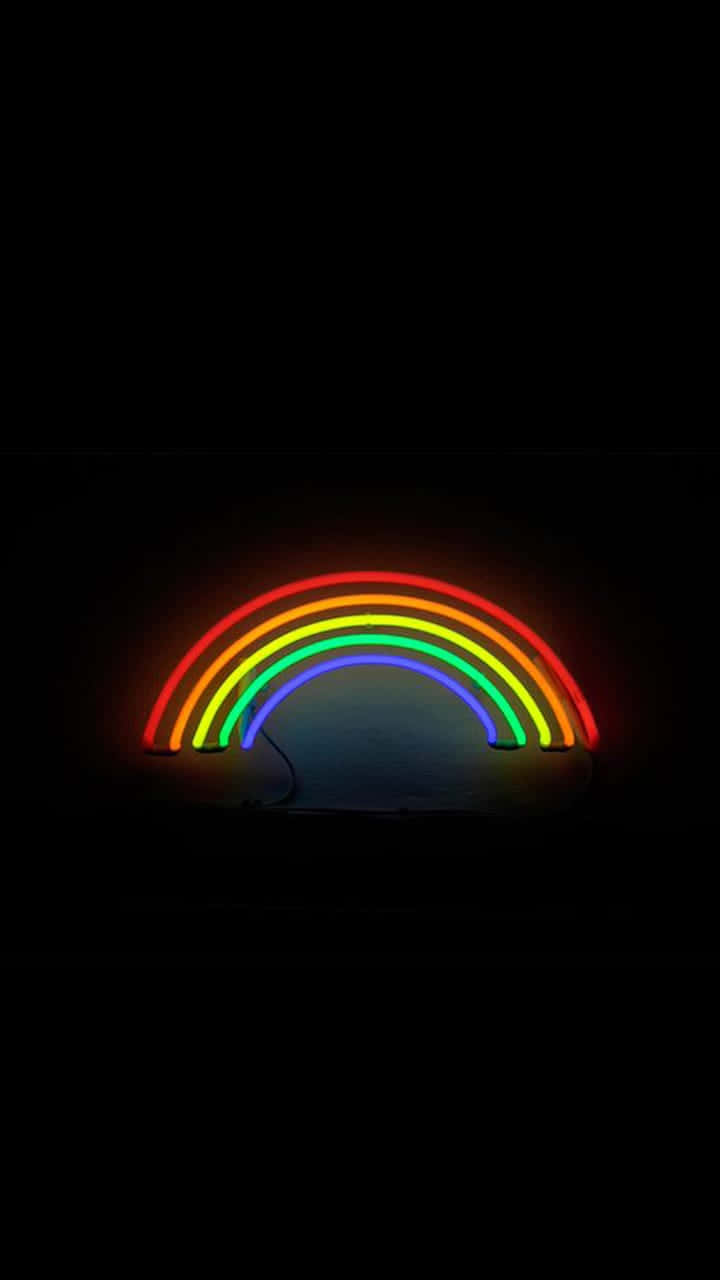 Pride Aesthetic Desktop Theme, neon rainbow arch, pitch black background, HD Phone Wallpaper