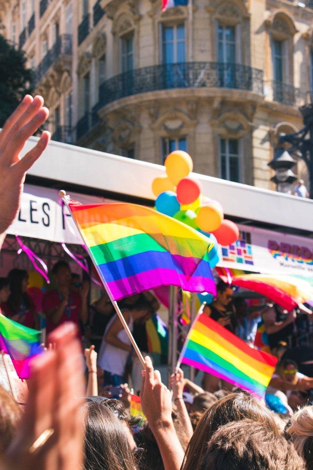 Pride Flag, rainbow flags, colorful balloons, HD Phone Wallpaper