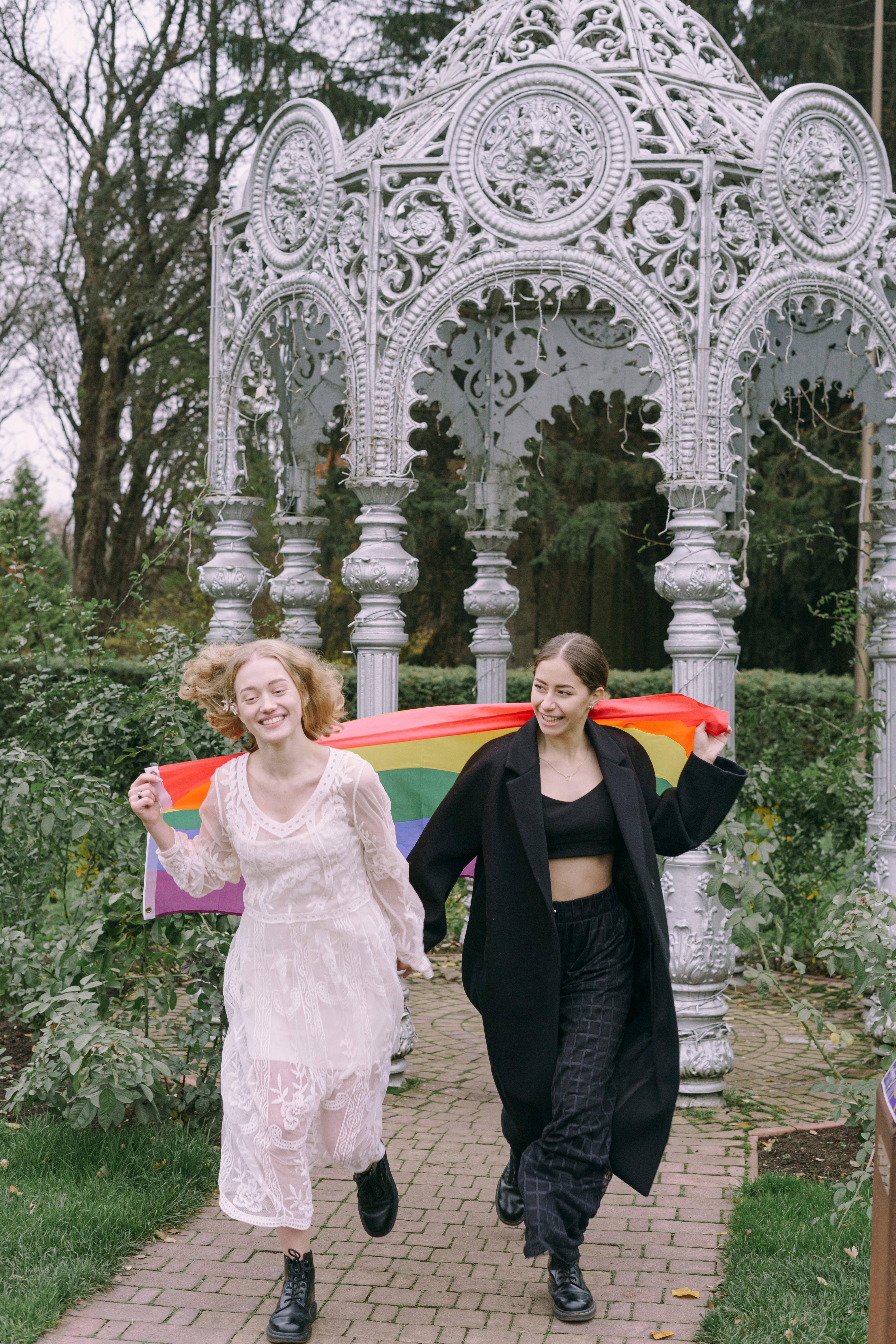 rainbow flag, gazebo, garden, 5K Phone Wallpaper