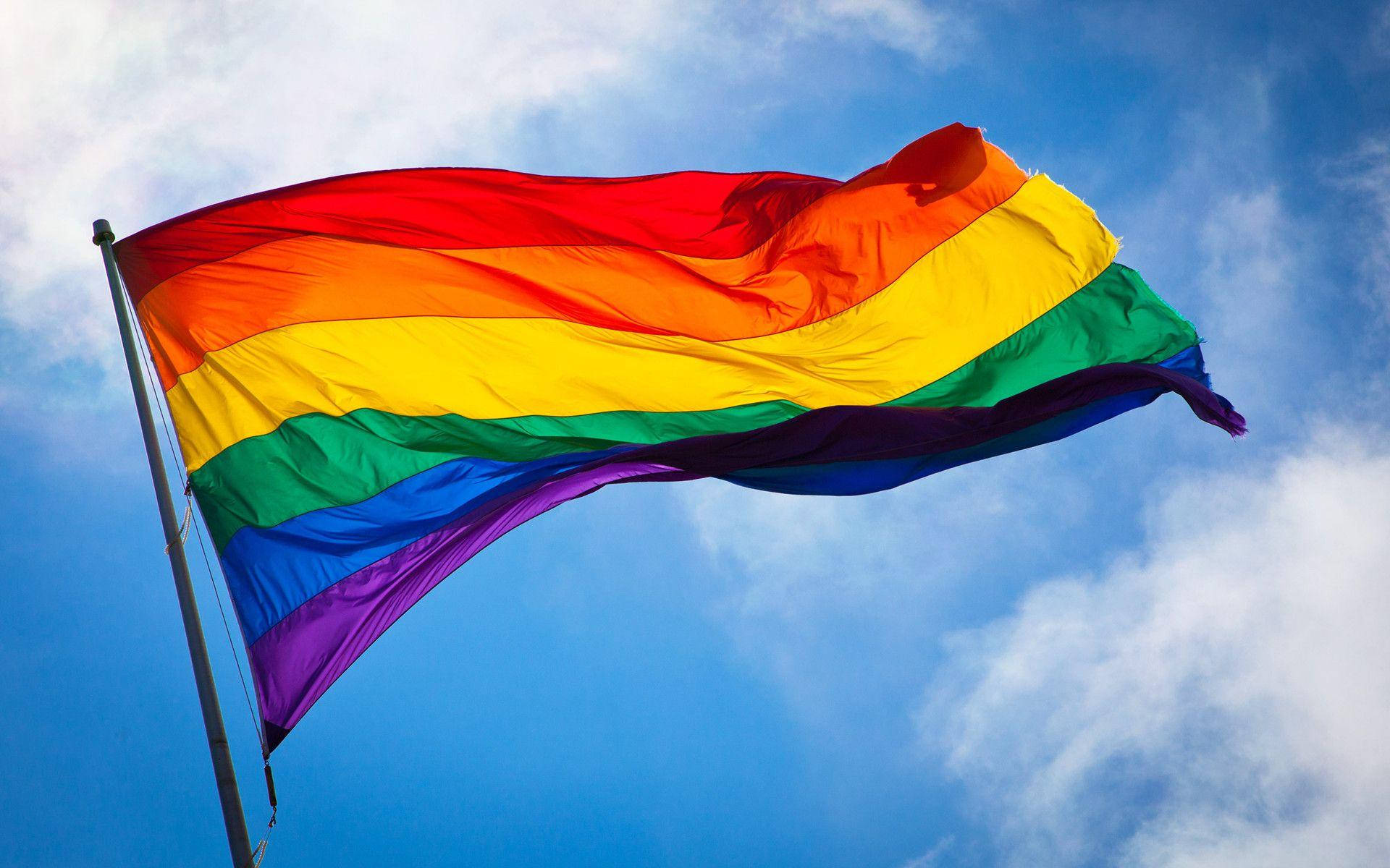 Pride flag, rainbow flag, bright blue sky, Full HD Desktop Wallpaper