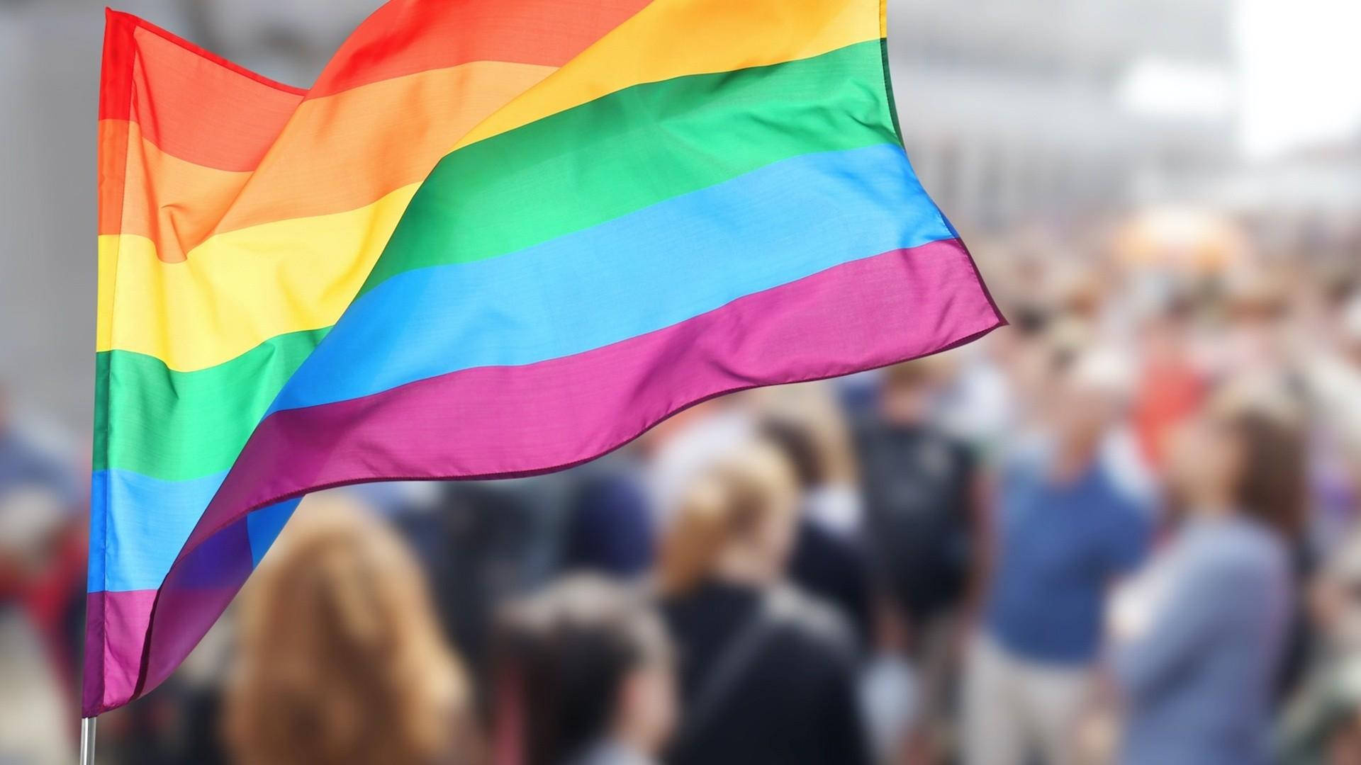 Pride flag, rainbow flag, crowd of people, Full HD Desktop Wallpaper