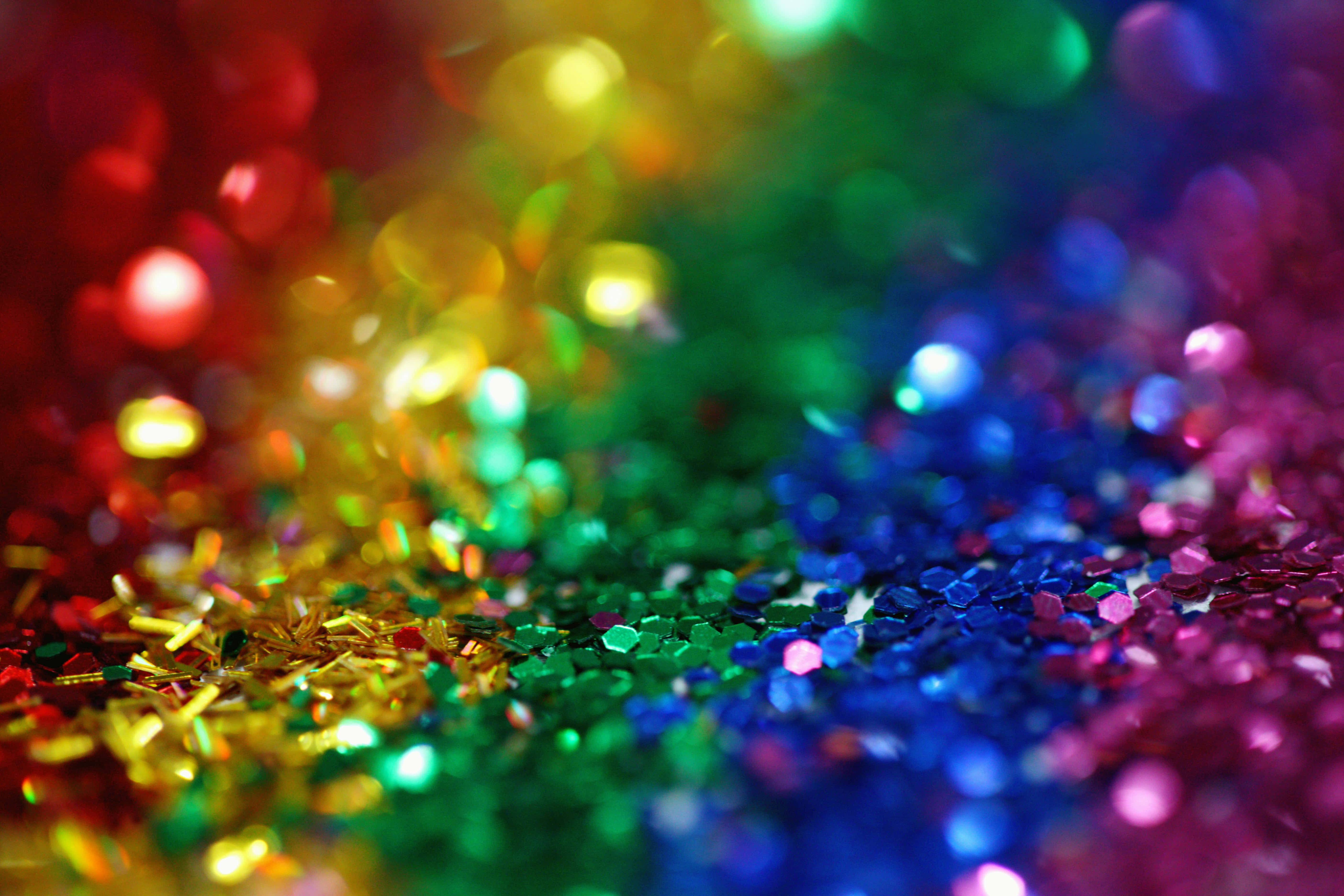 rainbow glitter spectrum, glitter particles, bokeh lights, 5K Desktop Wallpaper
