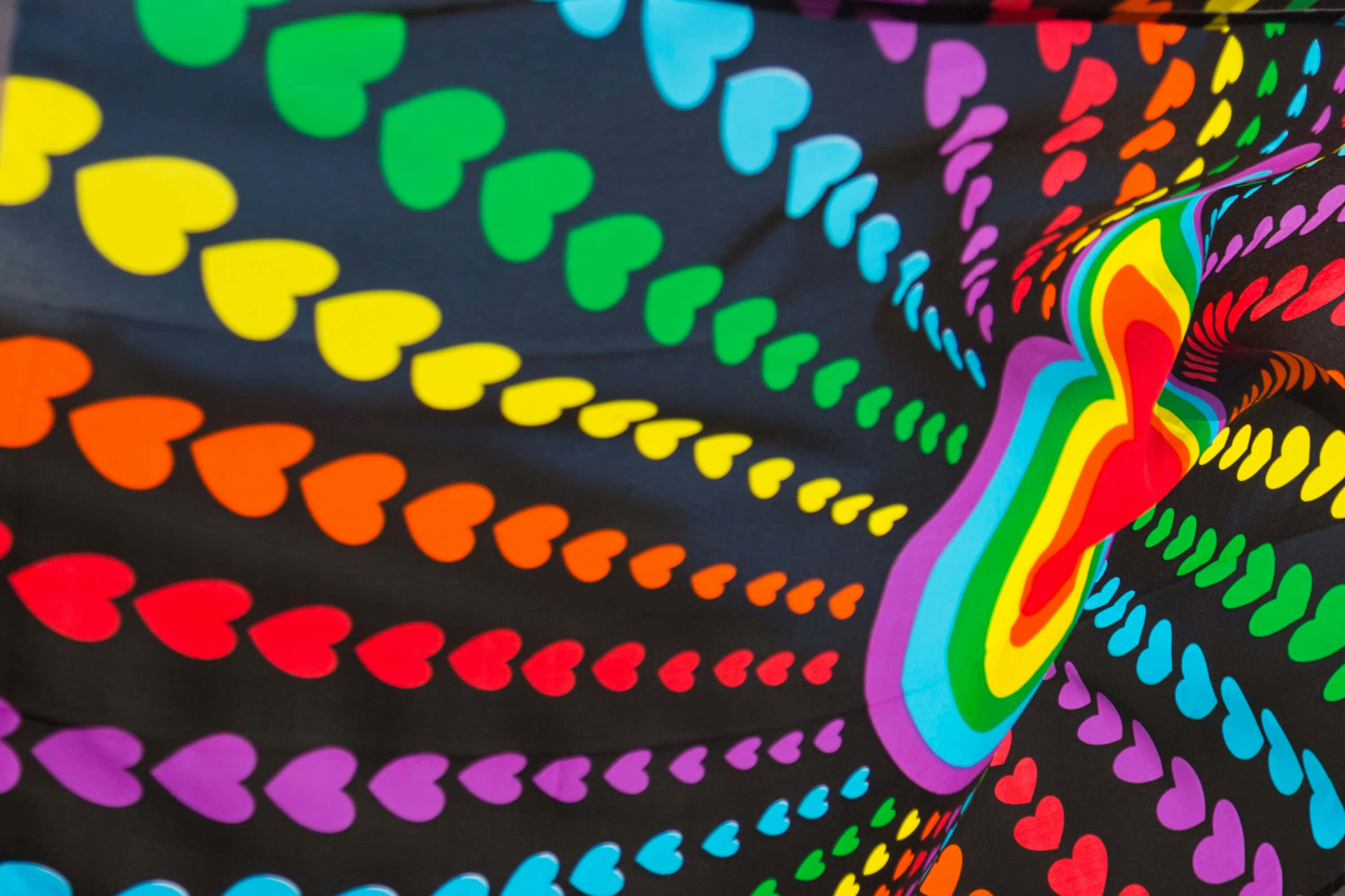 Pride Month, rainbow hearts, dark fabric, 2K Desktop Wallpaper
