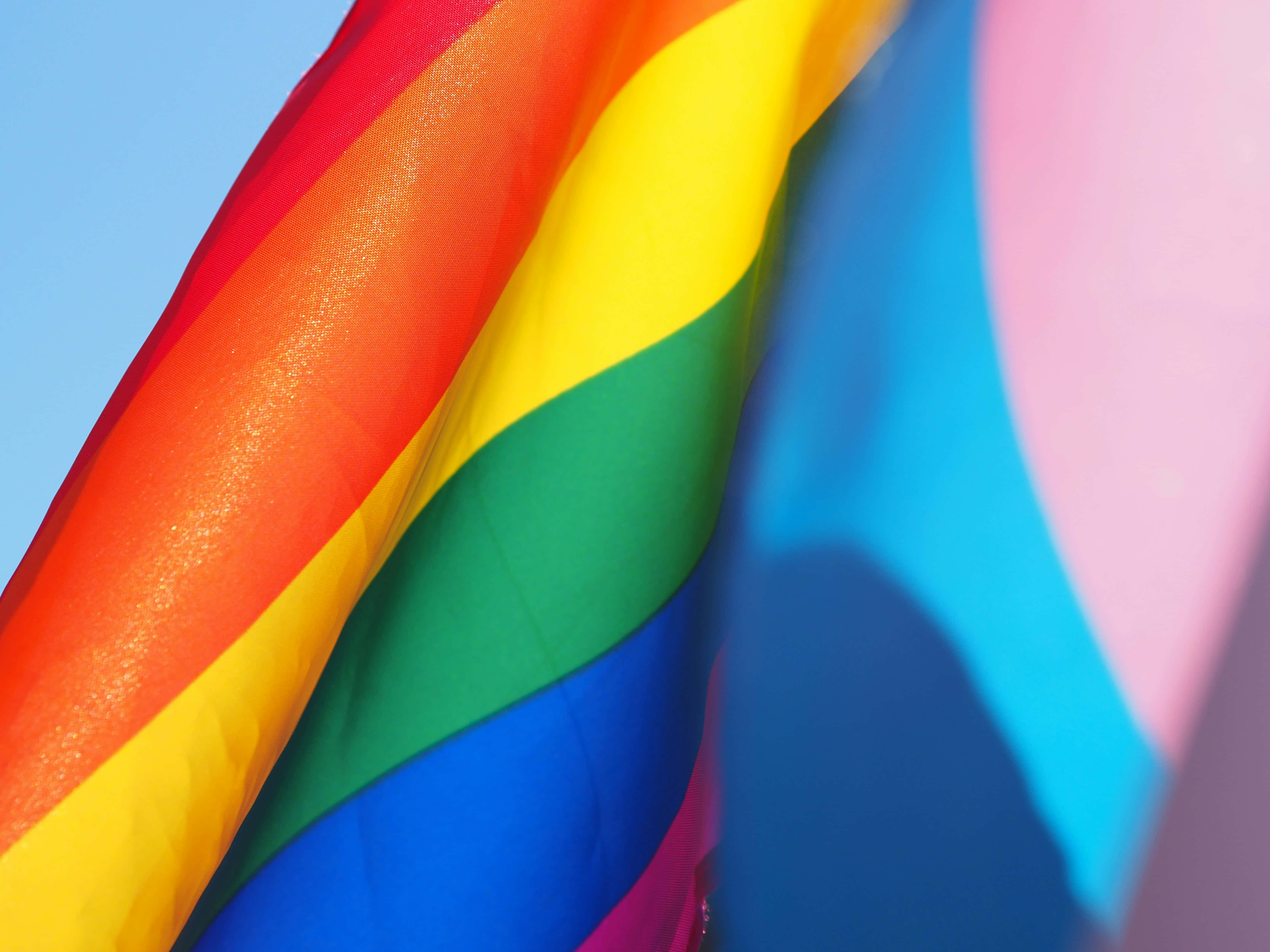 Pride flag, rainbow flag, clear blue sky, 4K Desktop Wallpaper