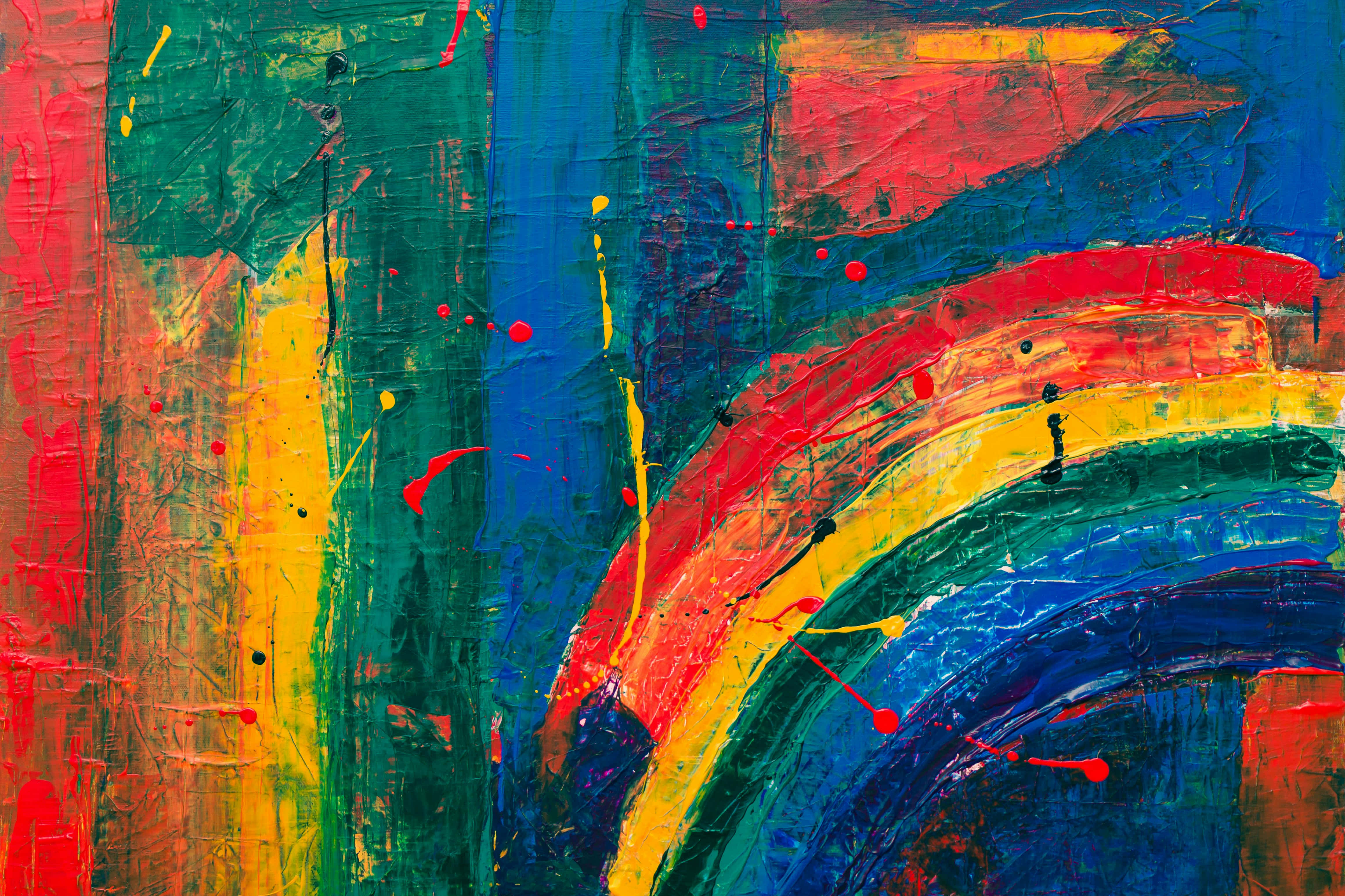 abstract rainbow painting, vibrant, thick textured brushstrokes, 4K Desktop Wallpaper