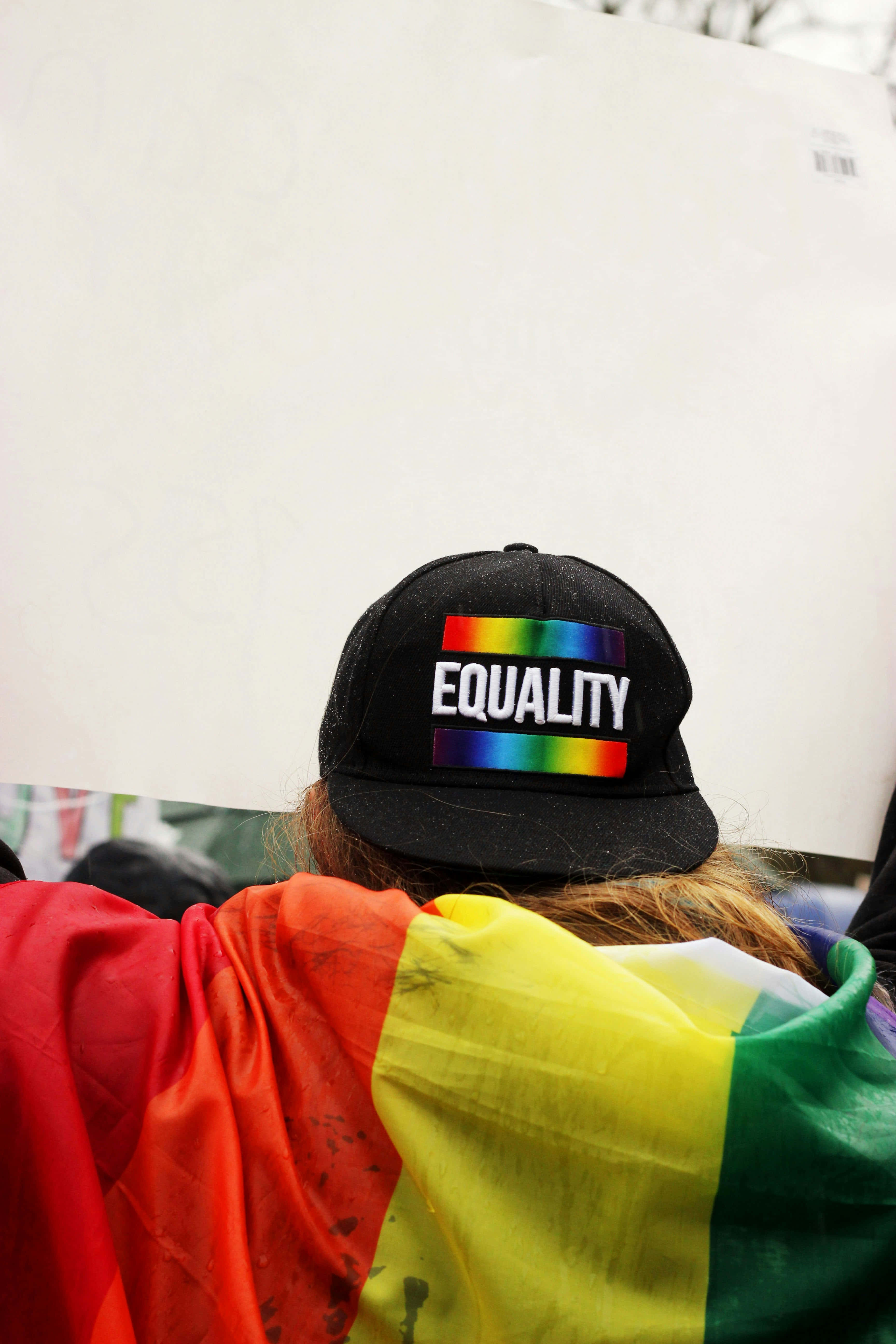 rainbow flag, black cap, rainbow stripes, 5K Phone Wallpaper