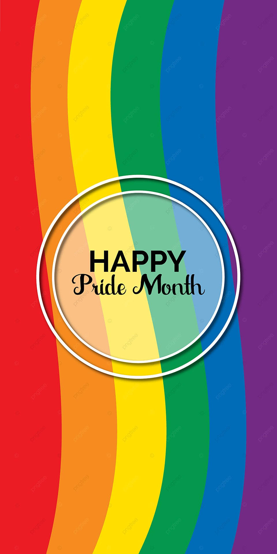 rainbow stripes, white circle, HAPPY Pride Month, Full HD Phone Wallpaper