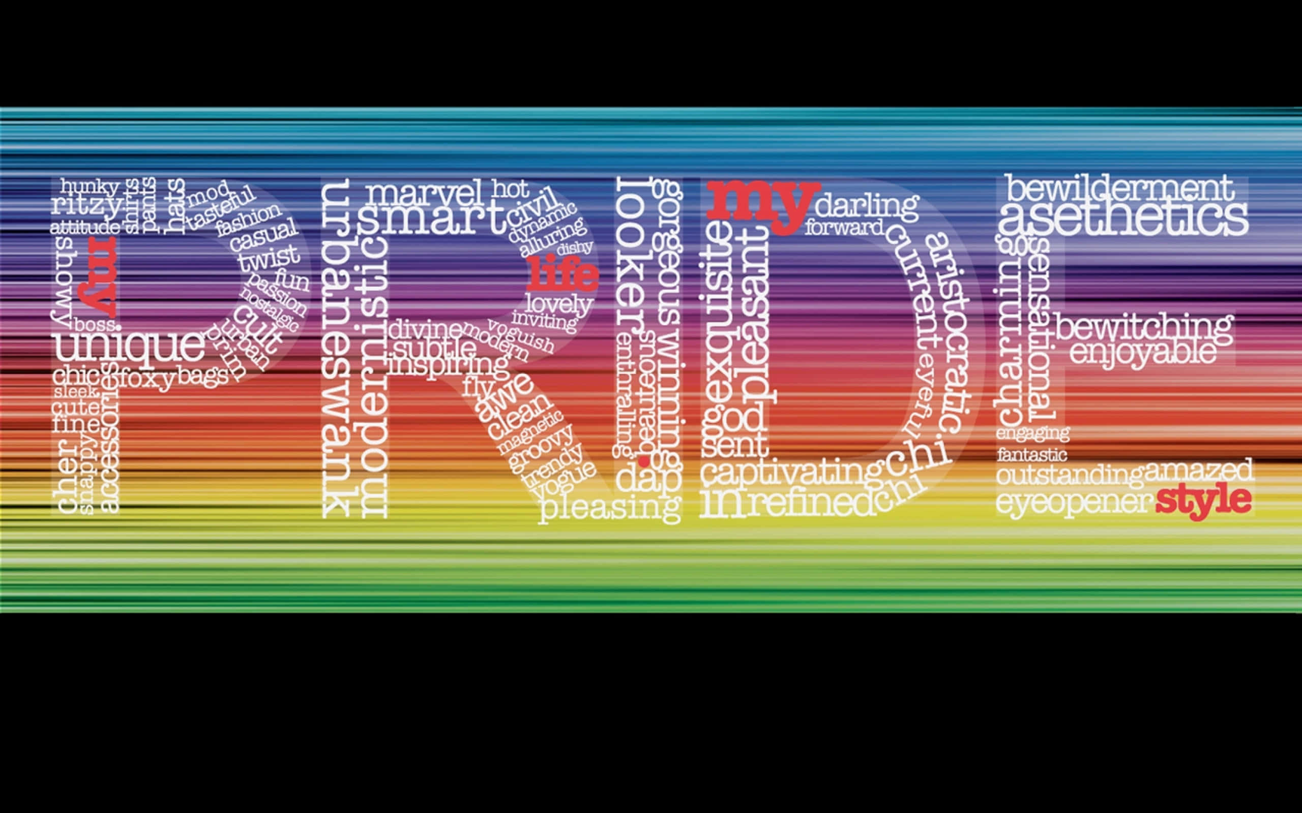rainbow gradient, overlapping words, gorgeous, 2K Desktop Wallpaper