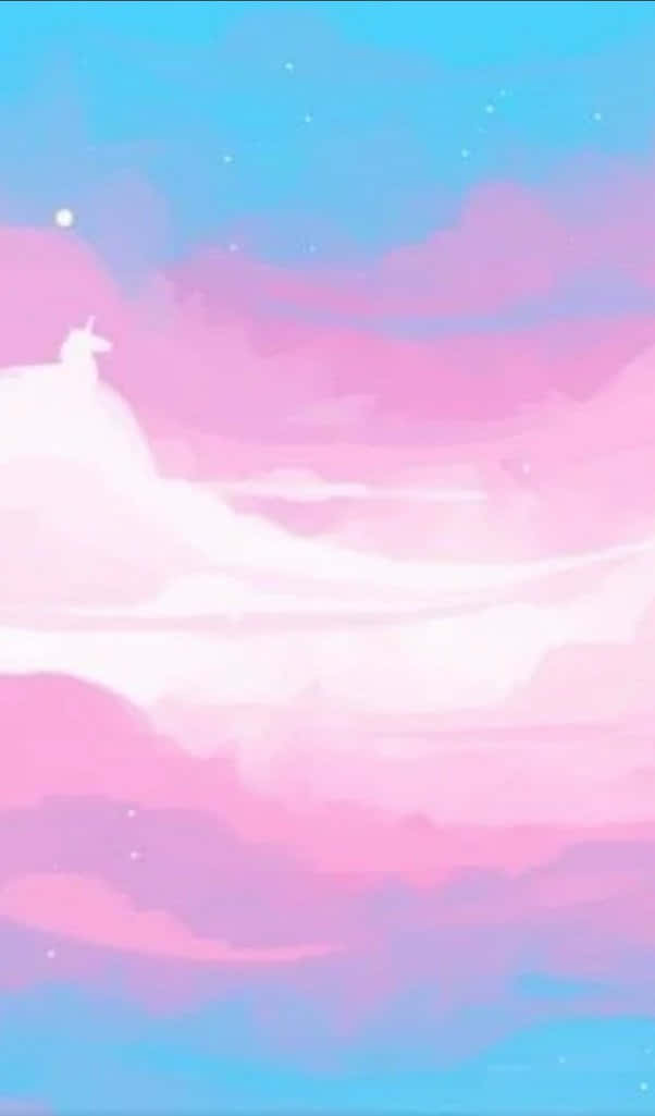 pink and blue sky, soft pink and blue clouds, white unicorn silhouette, SD Phone Wallpaper